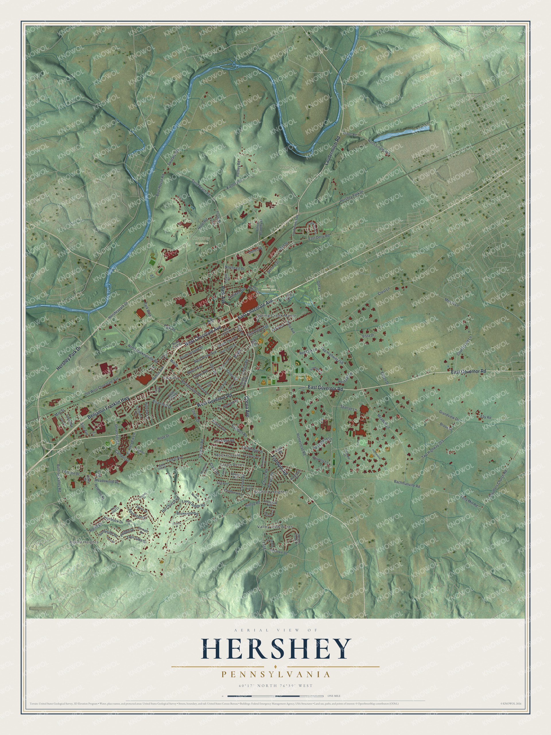 Watermarked full-map preview of Hershey, Pennsylvania