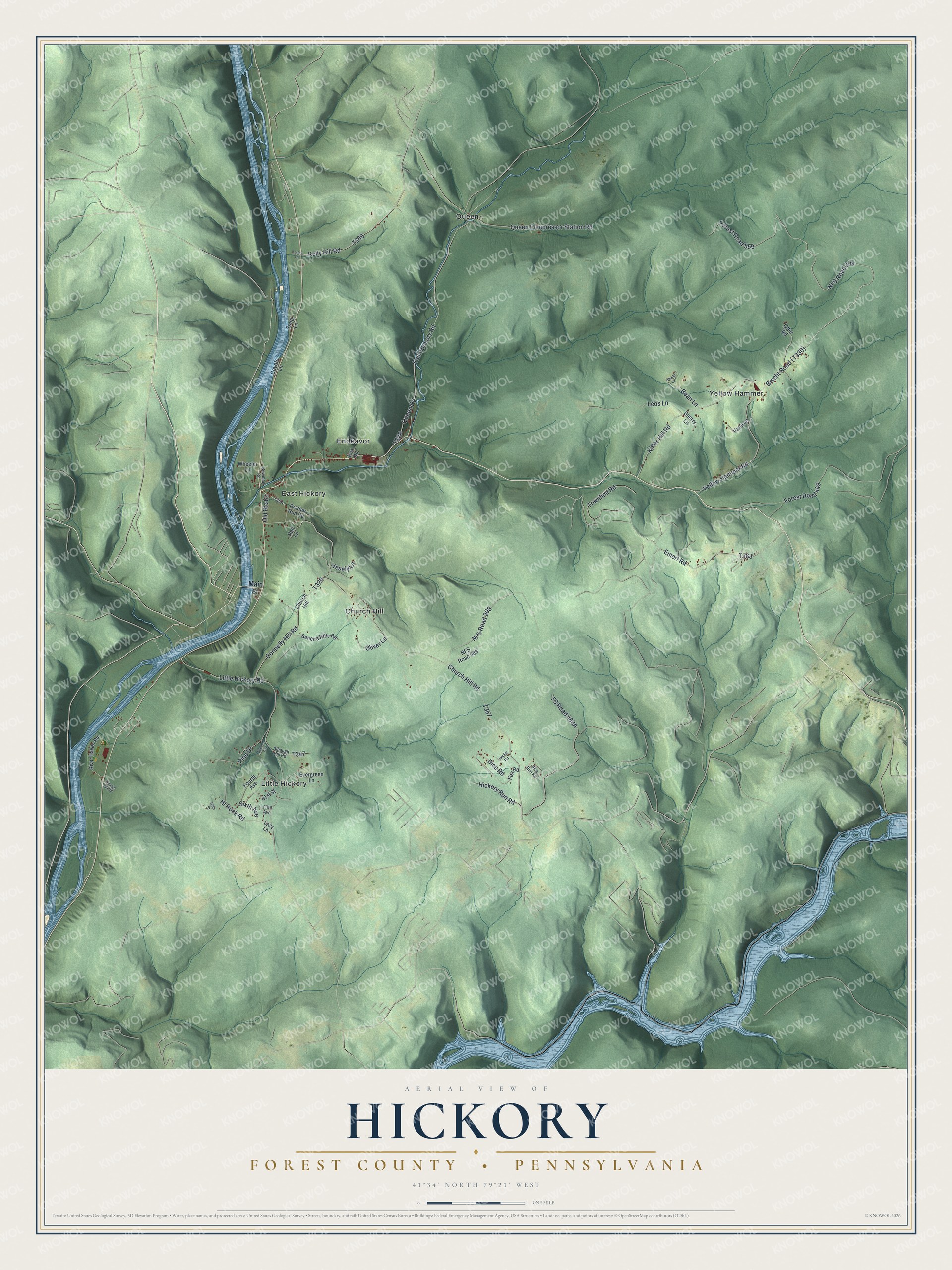 Watermarked full-map preview of Hickory, Pennsylvania