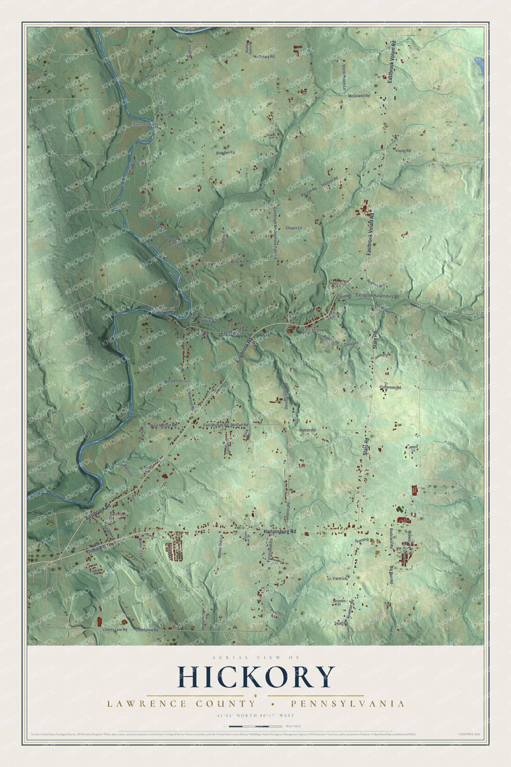 Watermarked full-map preview of Hickory, Pennsylvania