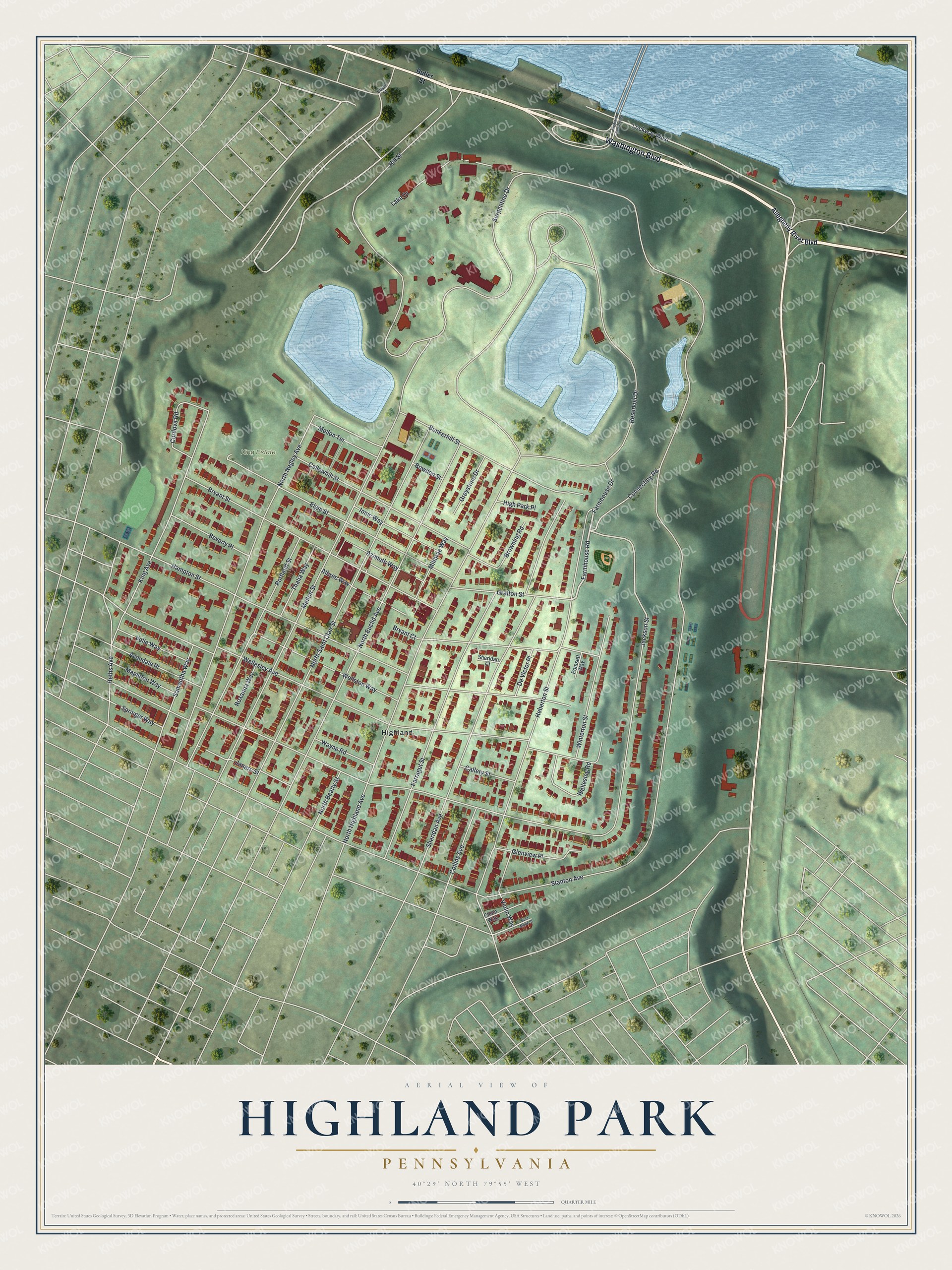 Watermarked full-map preview of Highland Park, Pennsylvania