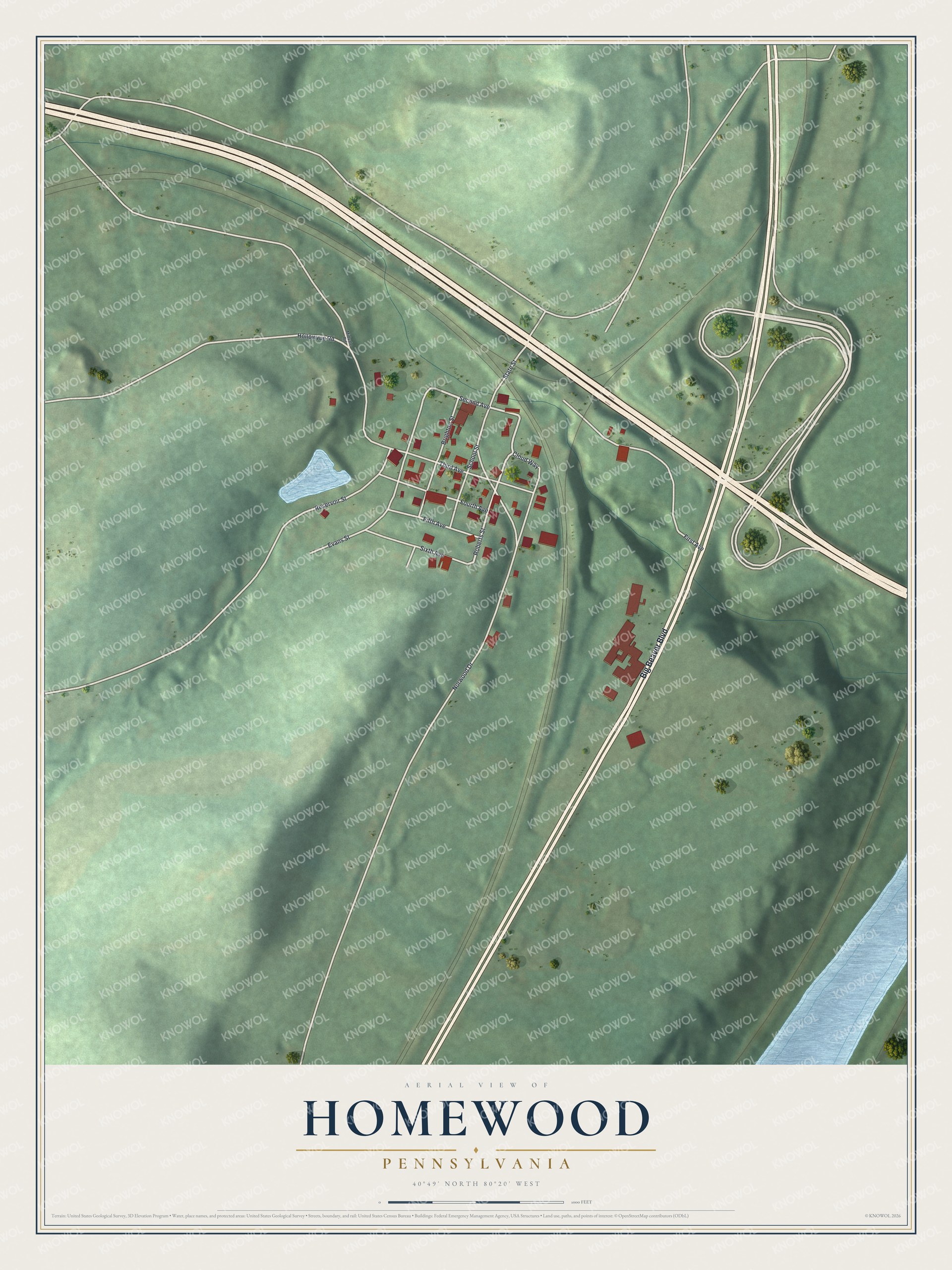 Watermarked full-map preview of Homewood, Pennsylvania