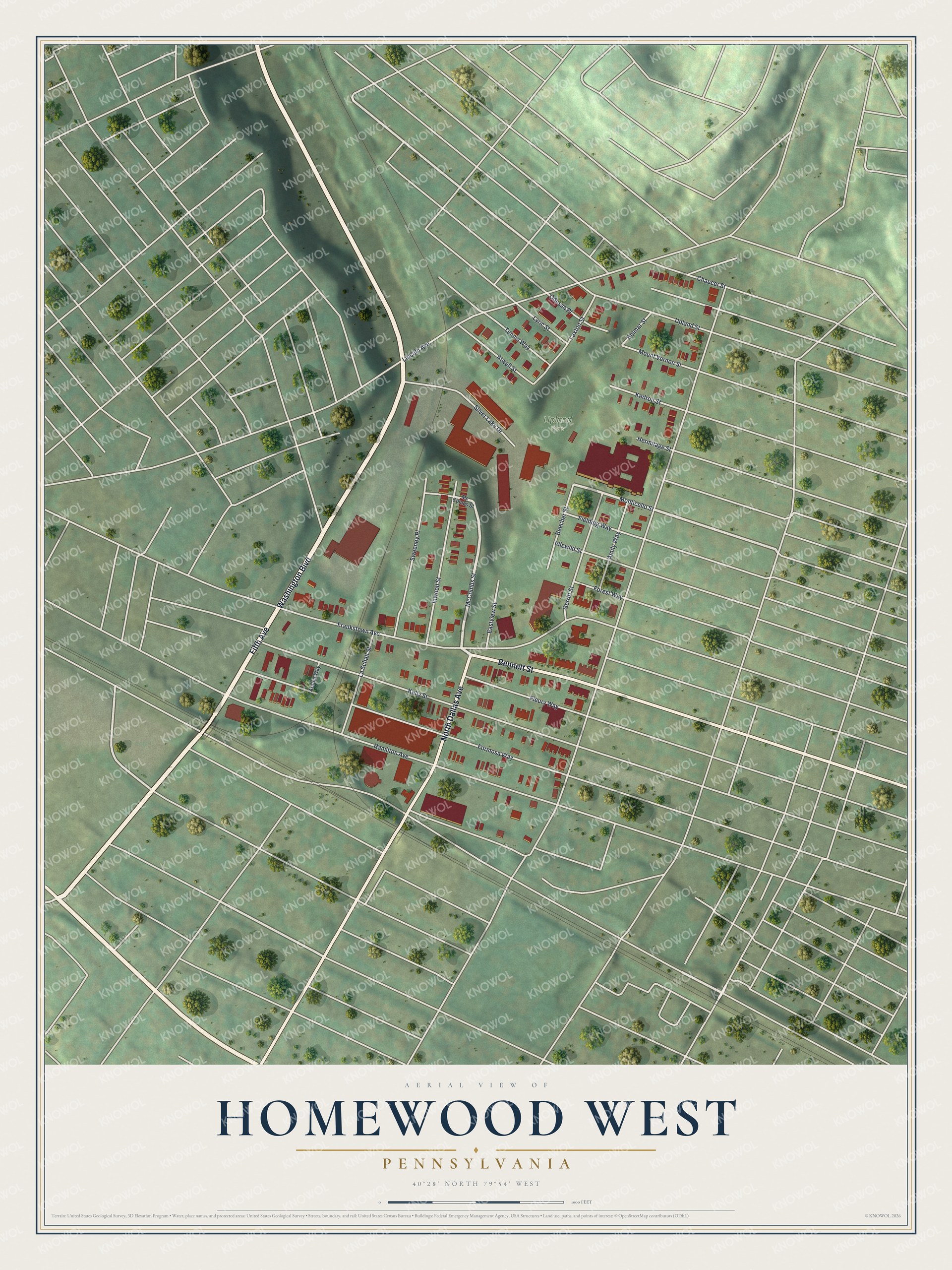 Watermarked full-map preview of Homewood West, Pennsylvania