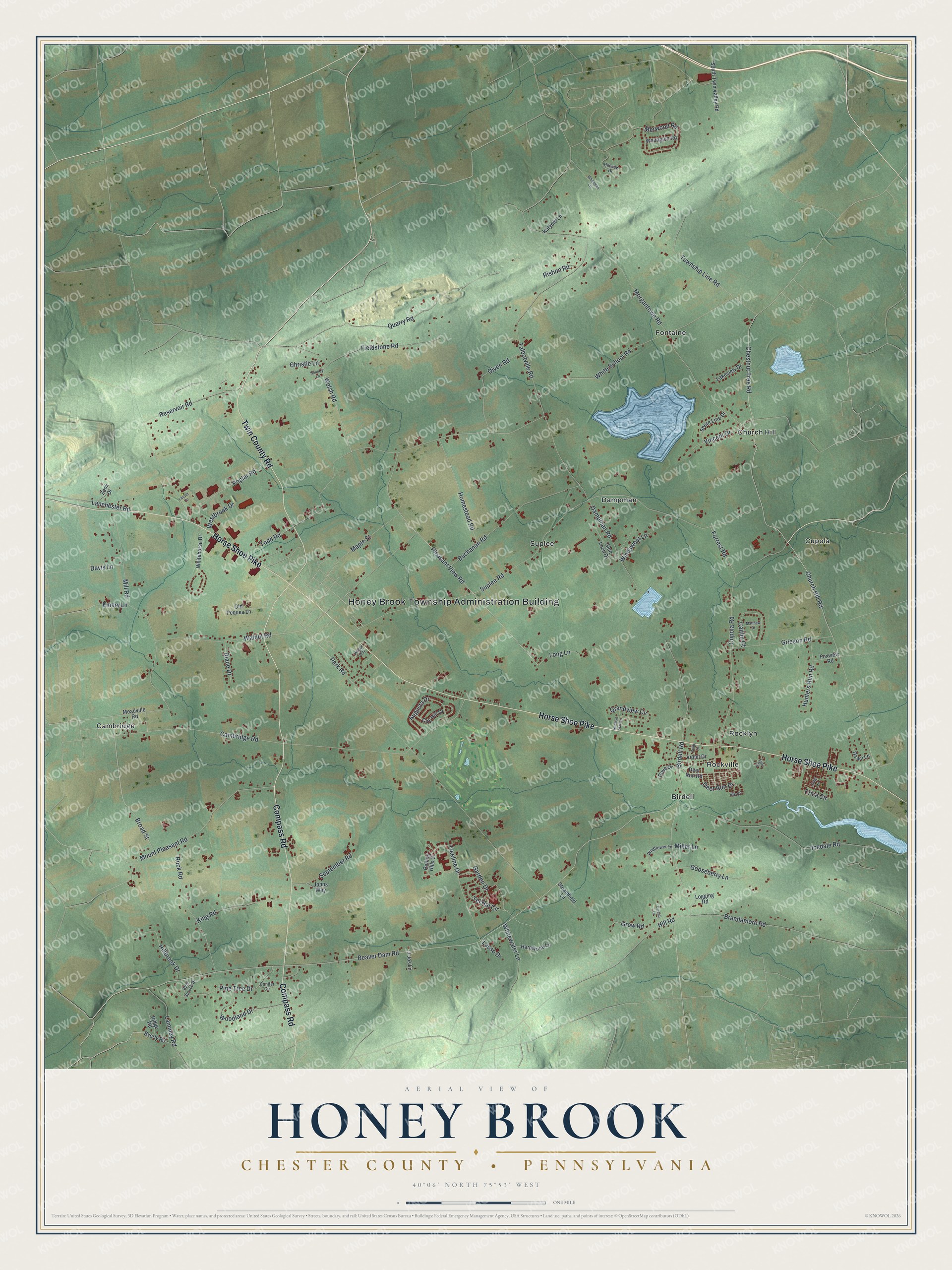 Watermarked full-map preview of Honey Brook, Pennsylvania