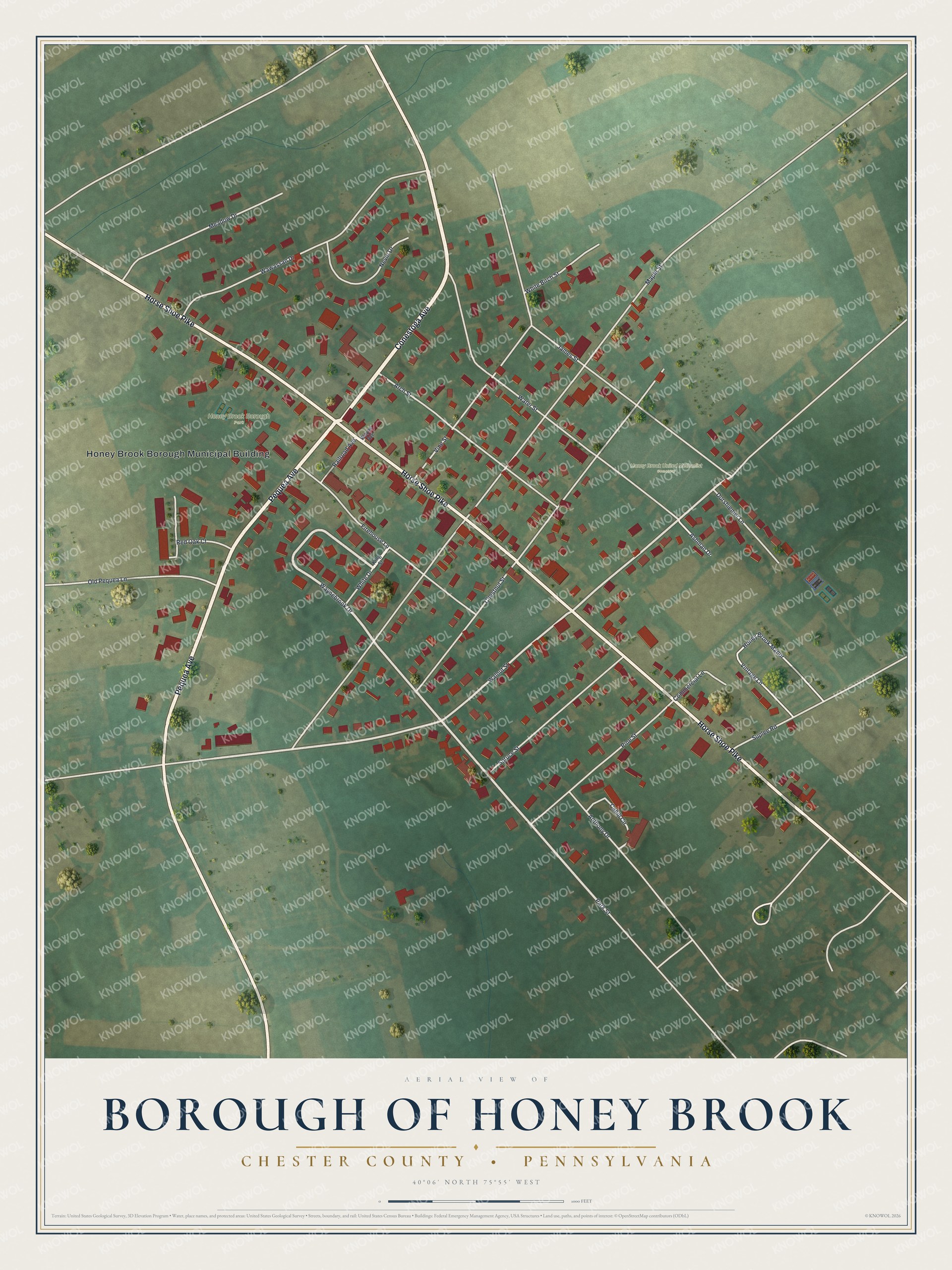 Watermarked full-map preview of Borough of Honey Brook, Pennsylvania
