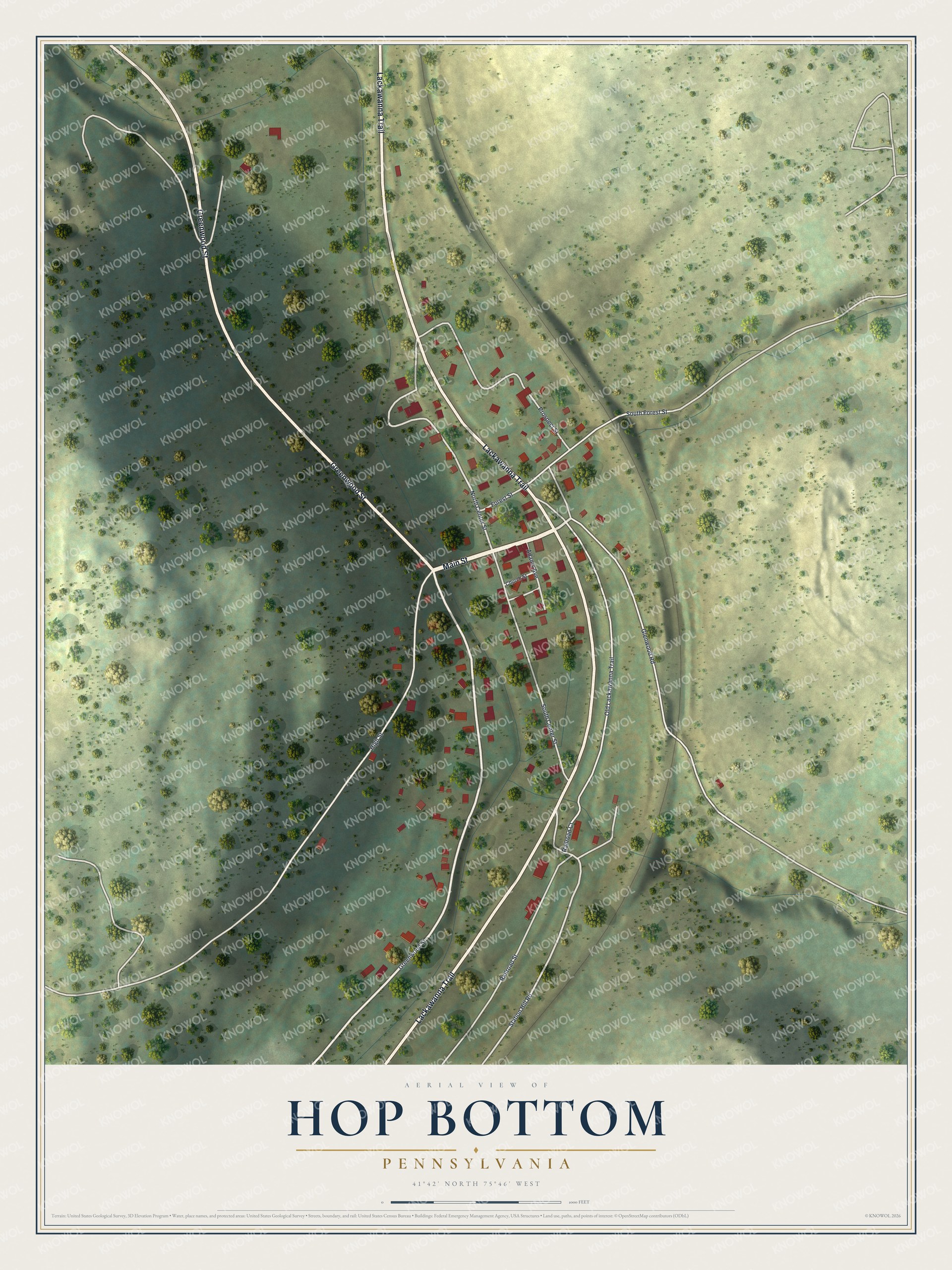 Watermarked full-map preview of Hop Bottom, Pennsylvania