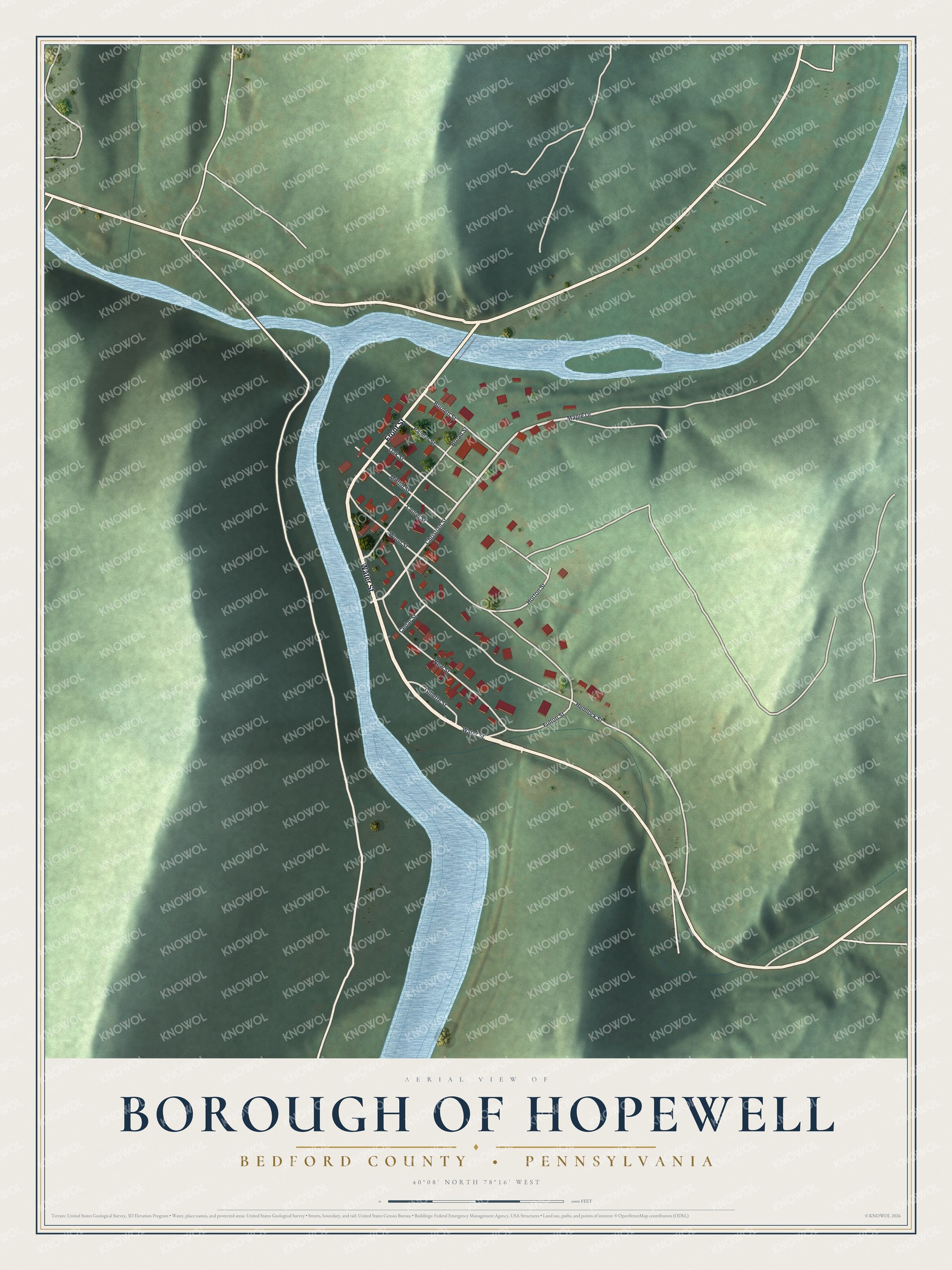 Watermarked full-map preview of Borough of Hopewell, Pennsylvania