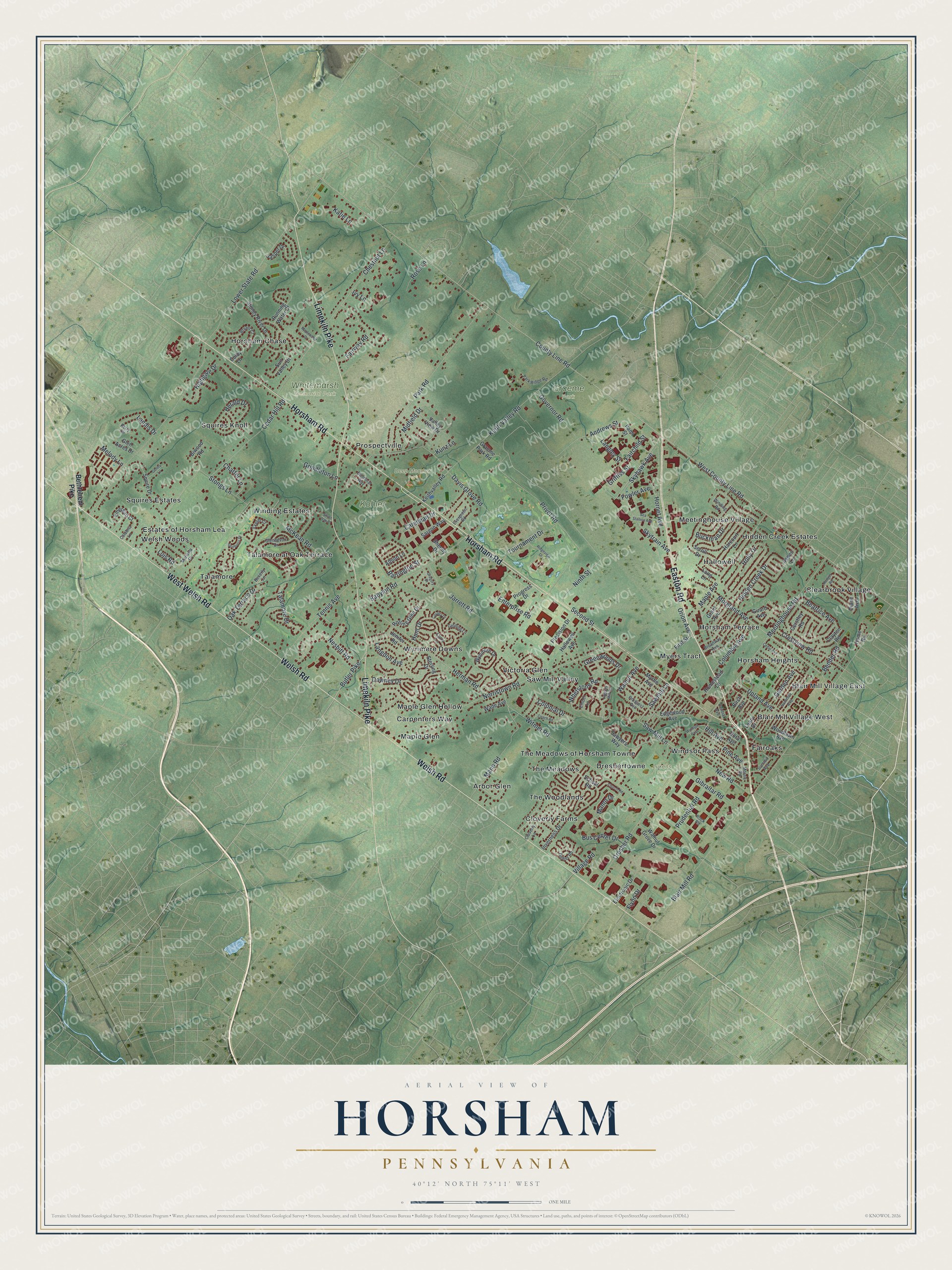 Watermarked full-map preview of Horsham, Pennsylvania