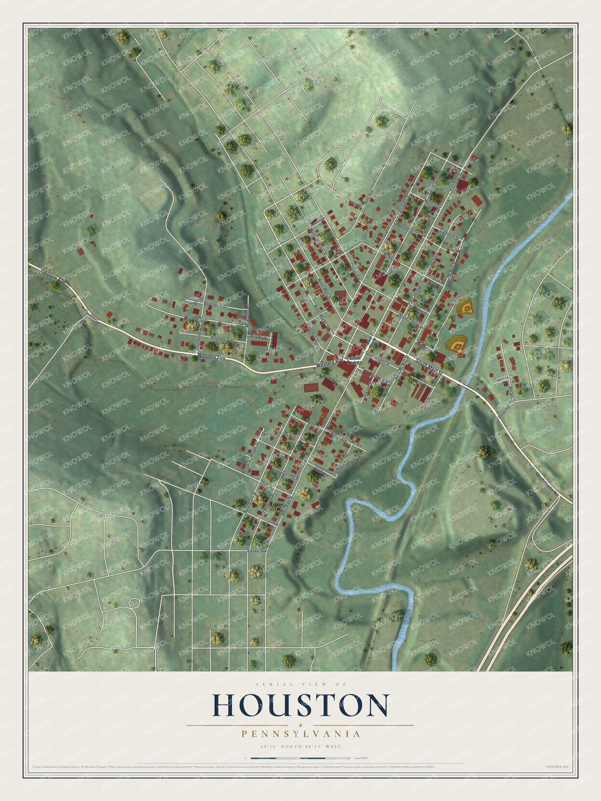 Watermarked full-map preview of Houston, Pennsylvania