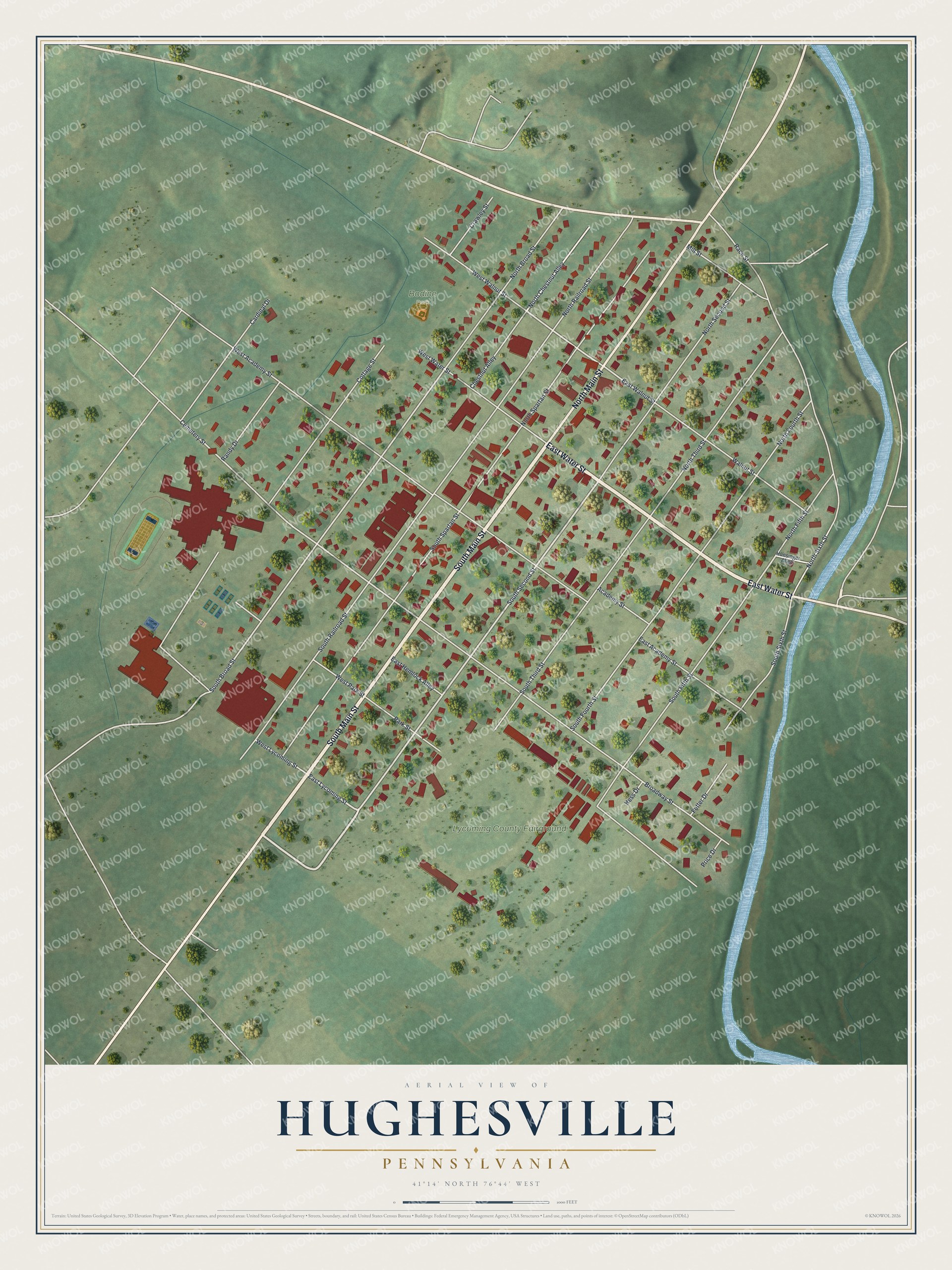 Watermarked full-map preview of Hughesville, Pennsylvania