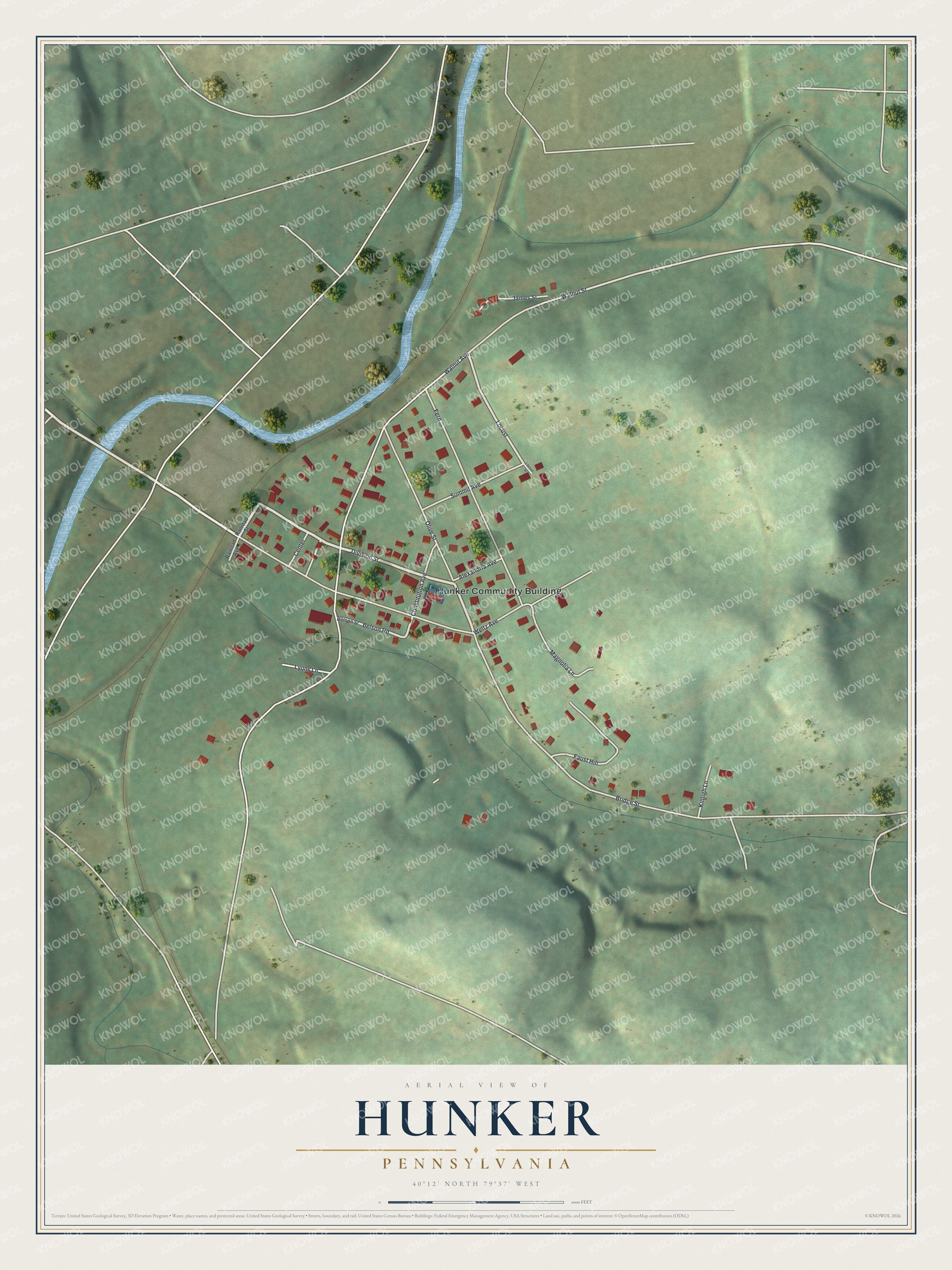 Watermarked full-map preview of Hunker, Pennsylvania
