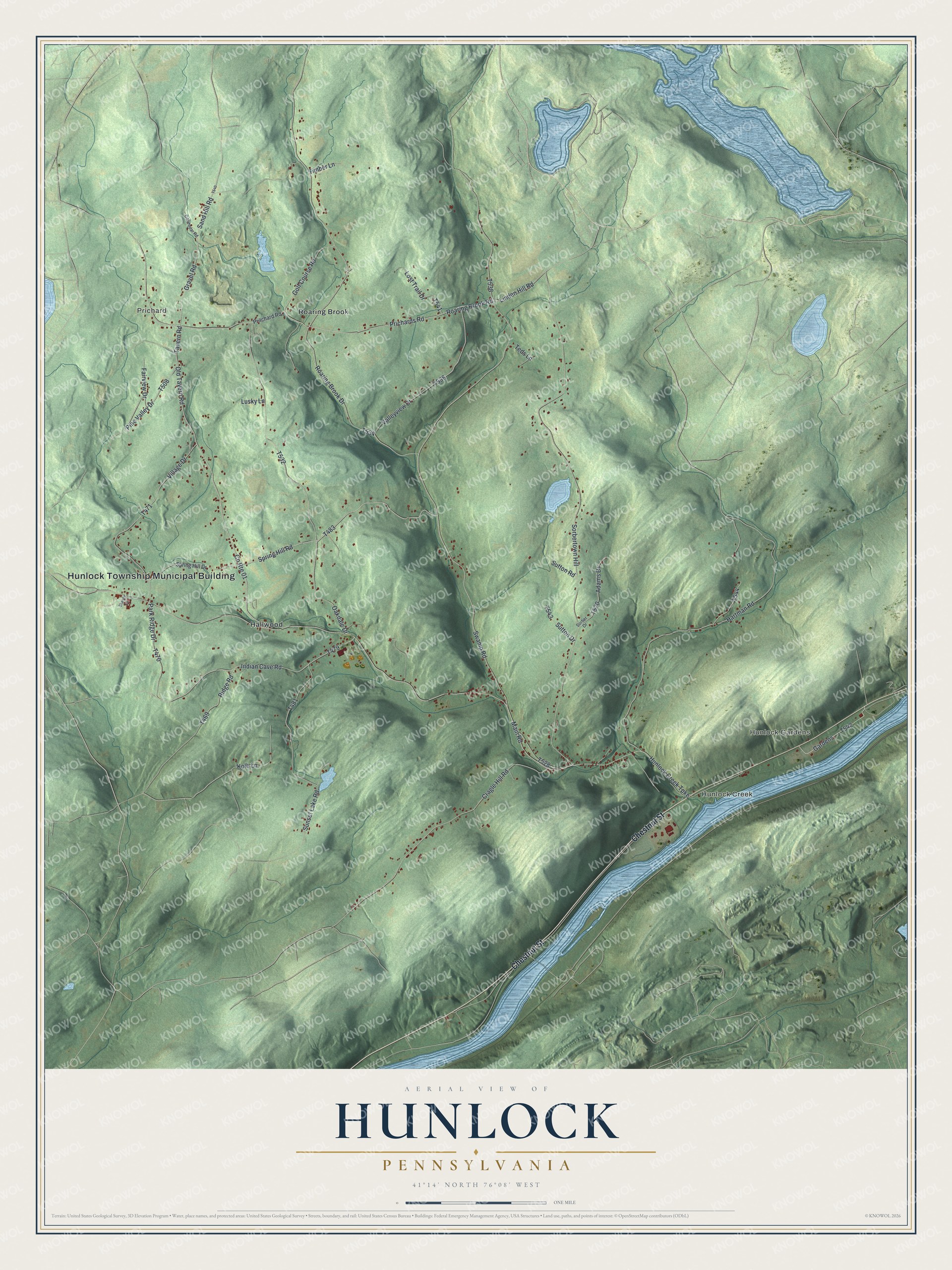 Watermarked full-map preview of Hunlock, Pennsylvania