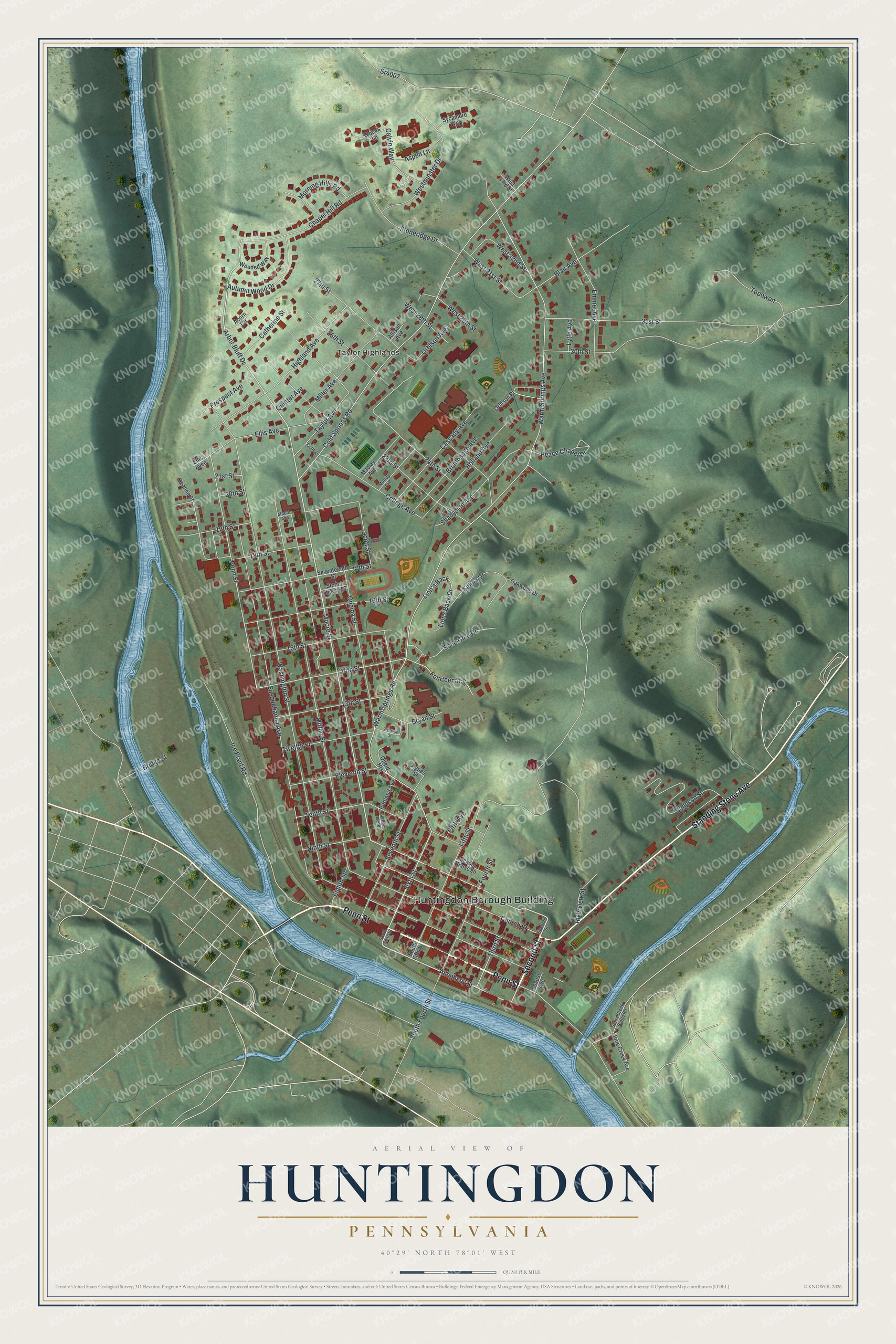 Watermarked full-map preview of Huntingdon, Pennsylvania
