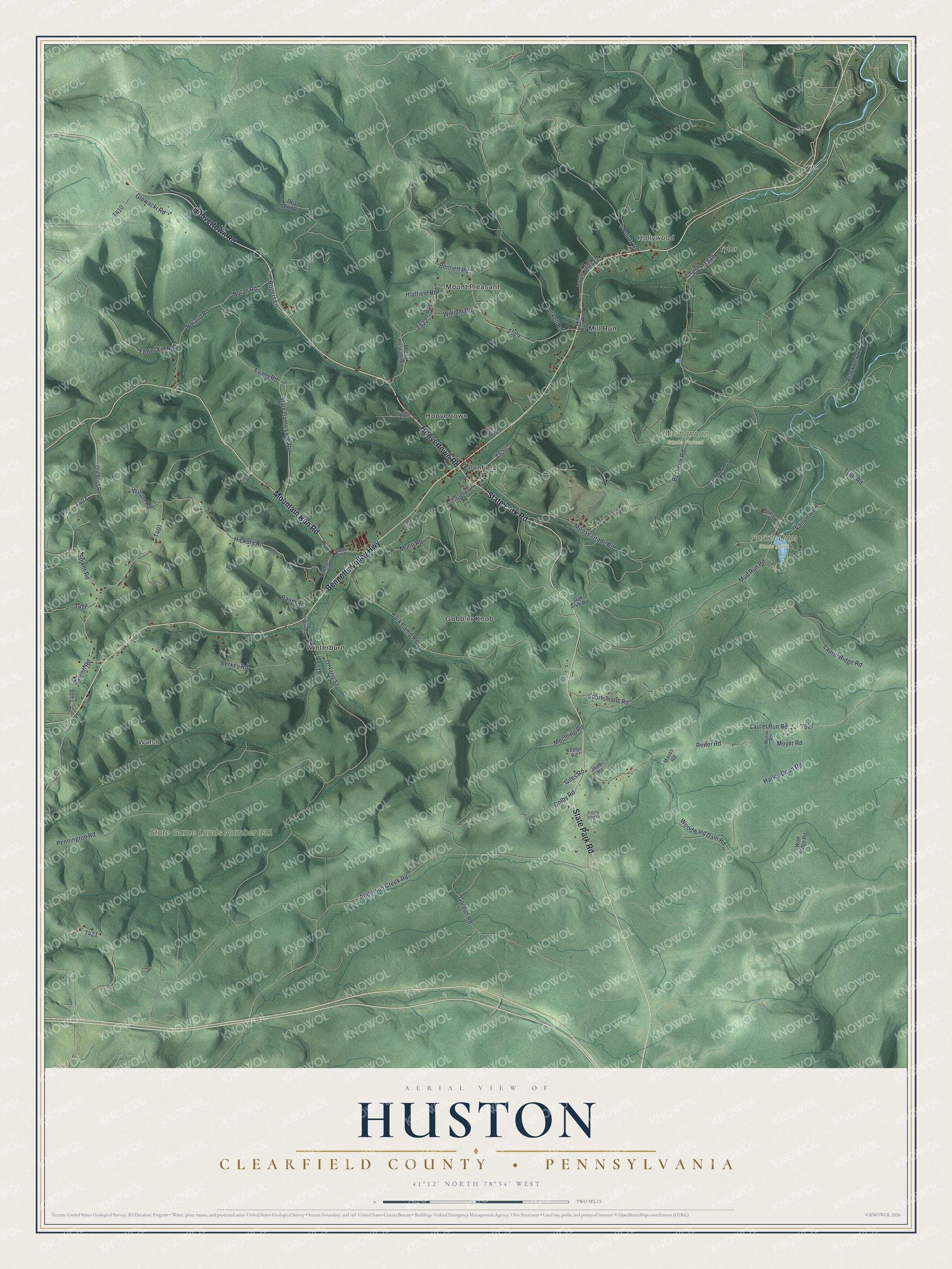 Watermarked full-map preview of Huston, Pennsylvania