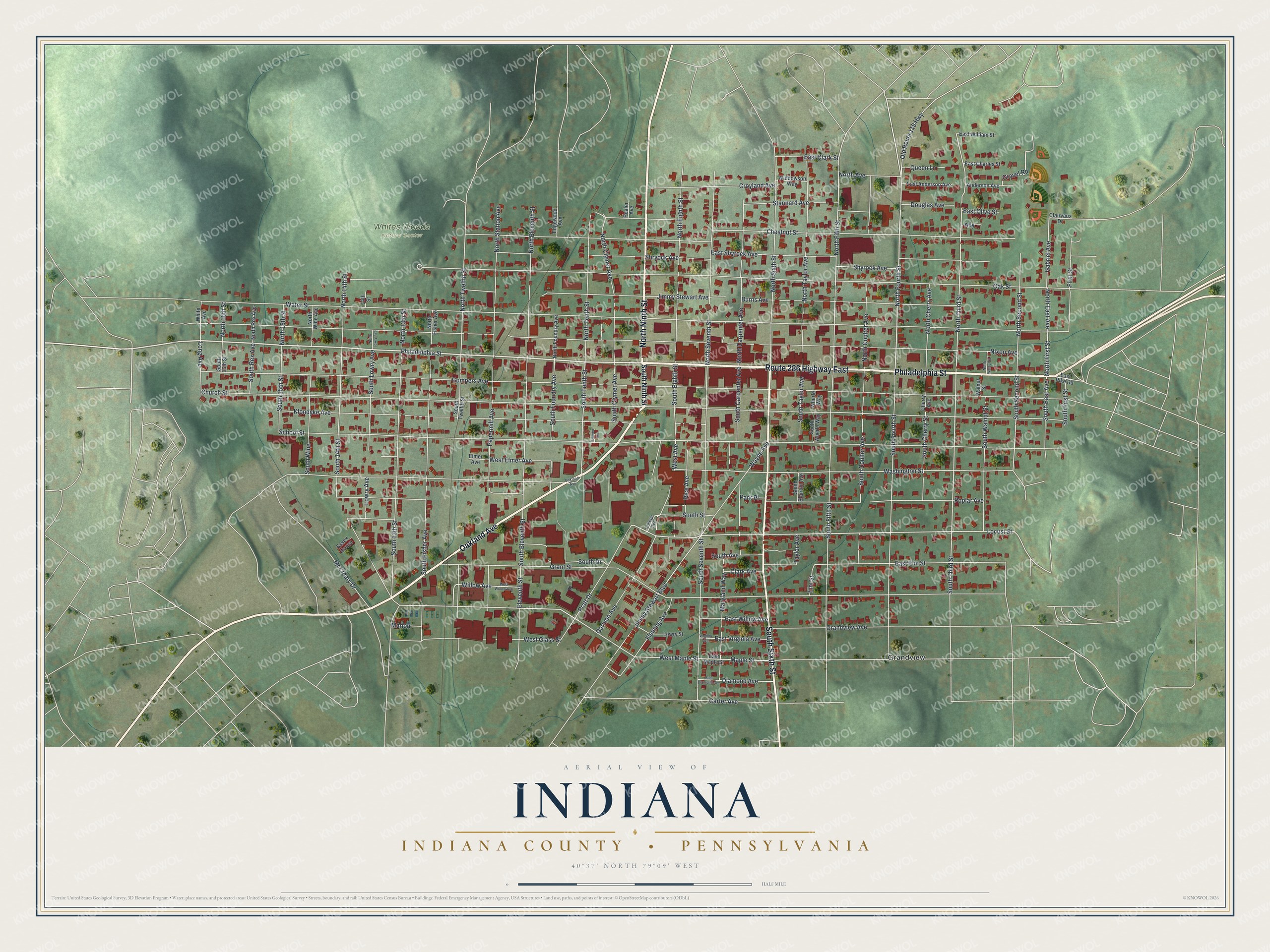 Watermarked full-map preview of Indiana, Pennsylvania