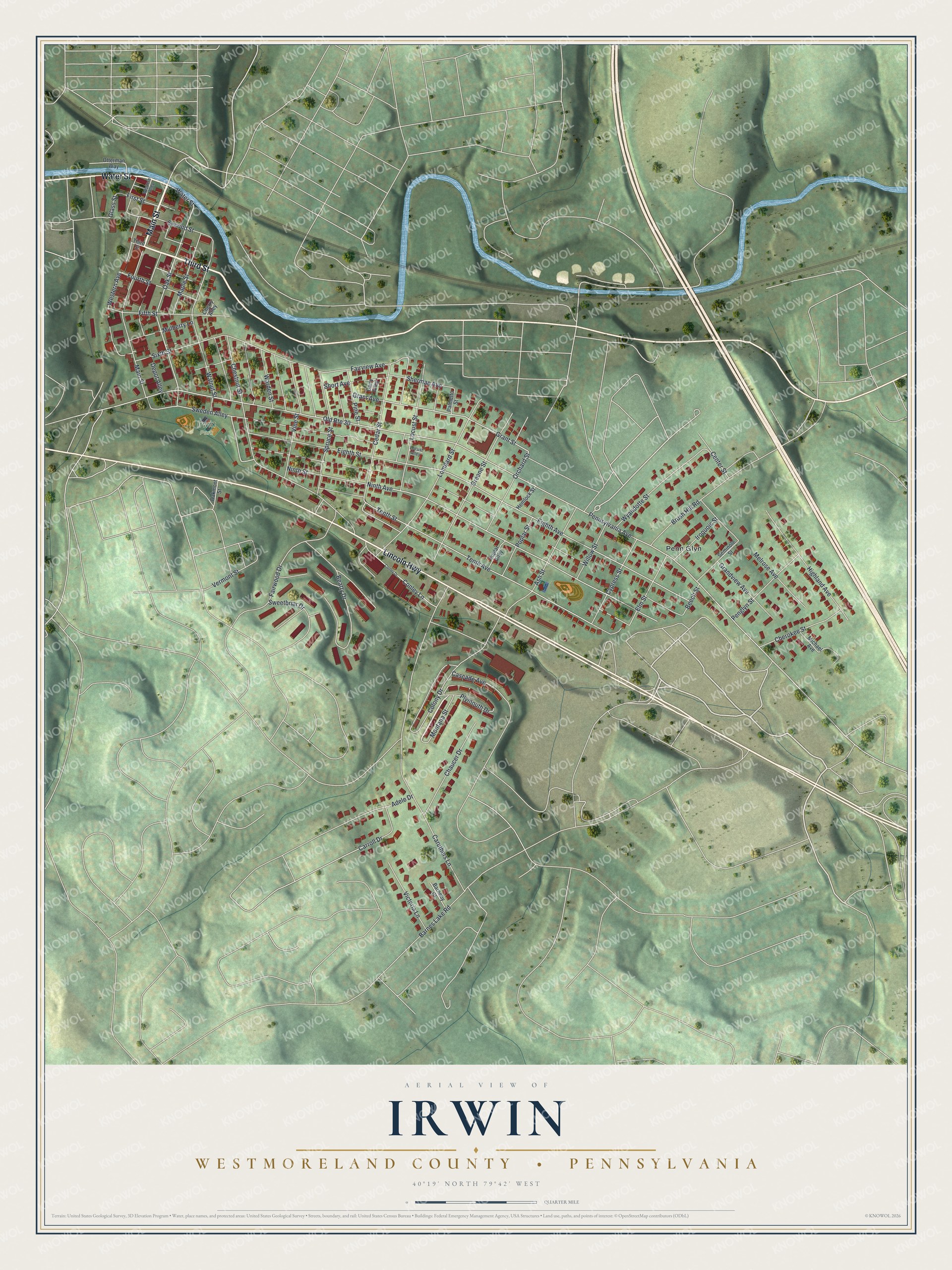 Watermarked full-map preview of Irwin, Pennsylvania