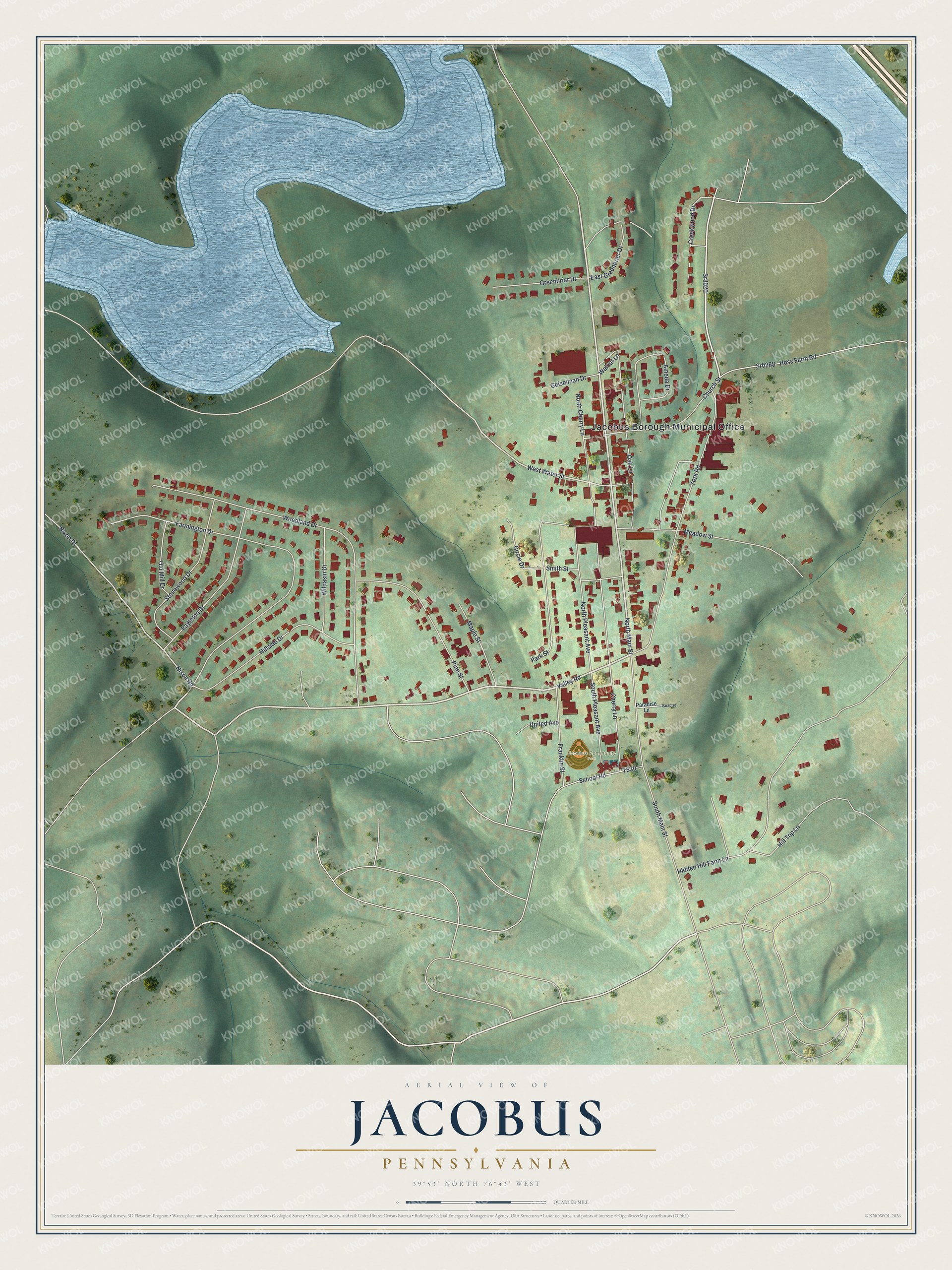 Watermarked full-map preview of Jacobus, Pennsylvania