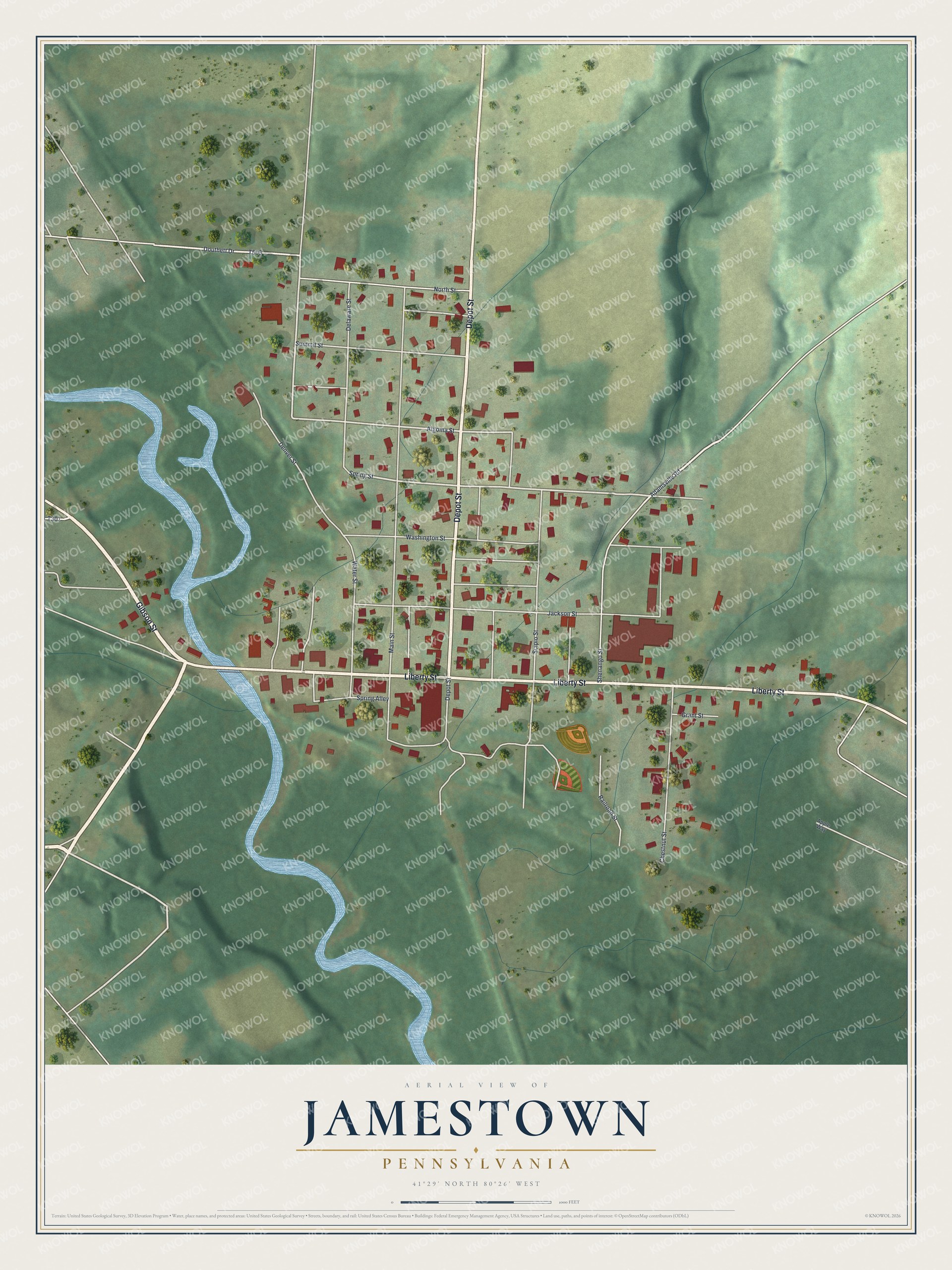 Watermarked full-map preview of Jamestown, Pennsylvania