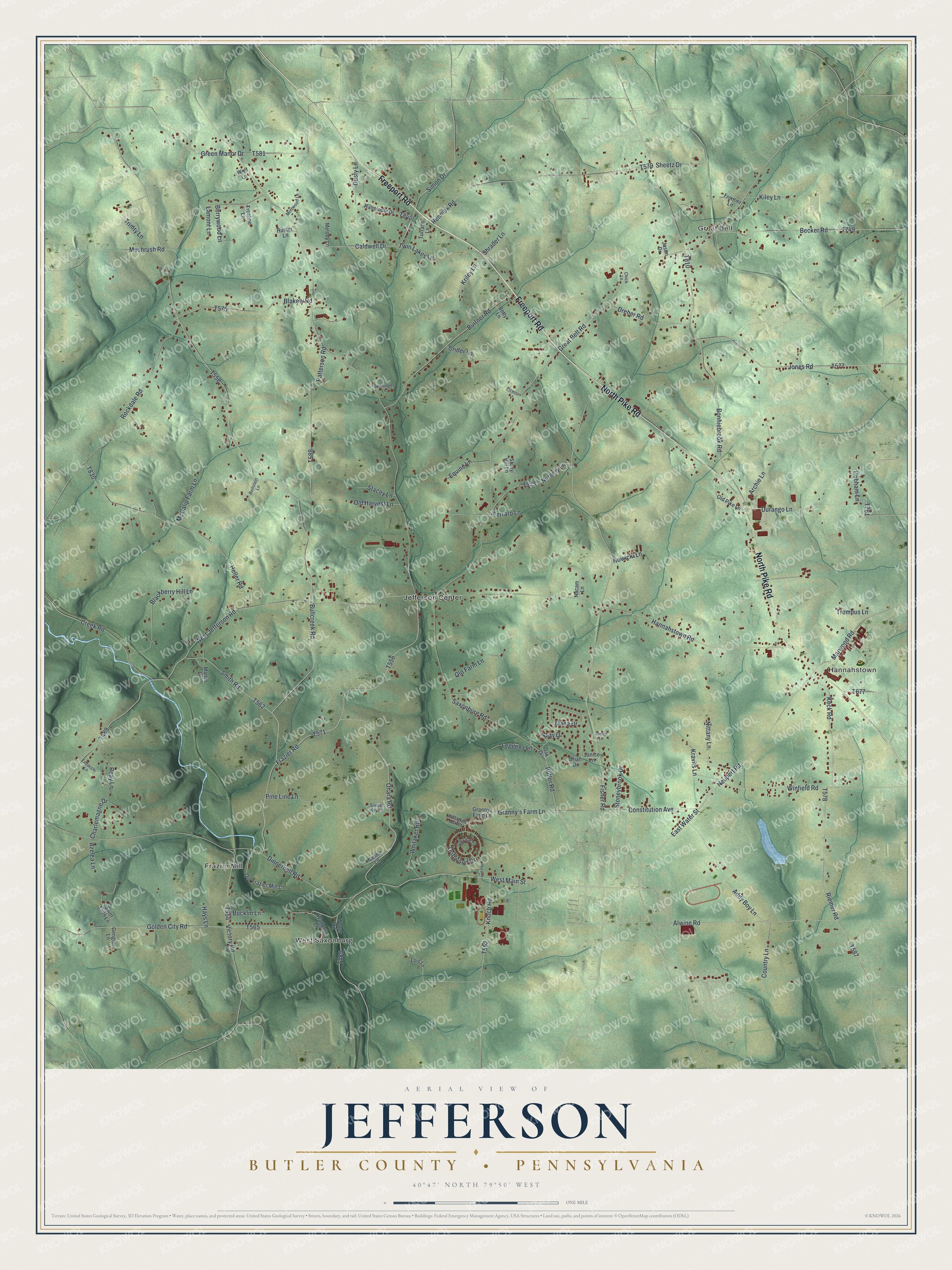 Watermarked full-map preview of Jefferson, Pennsylvania