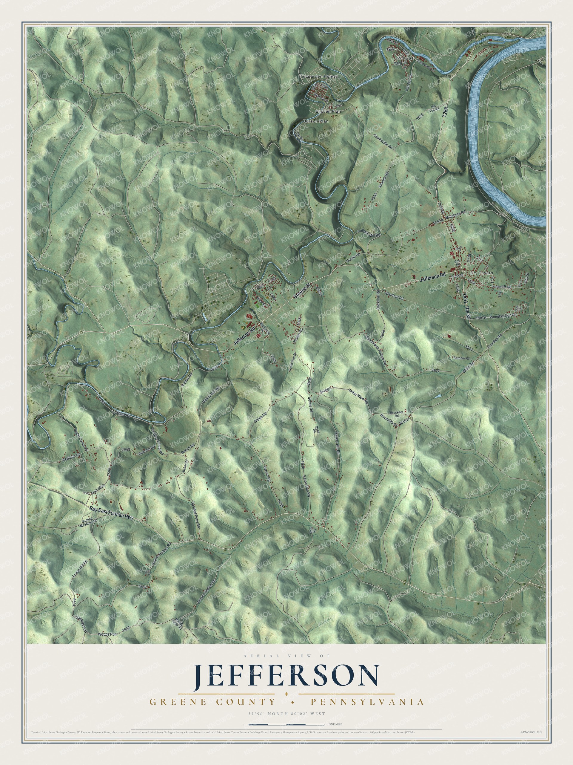 Watermarked full-map preview of Jefferson, Pennsylvania