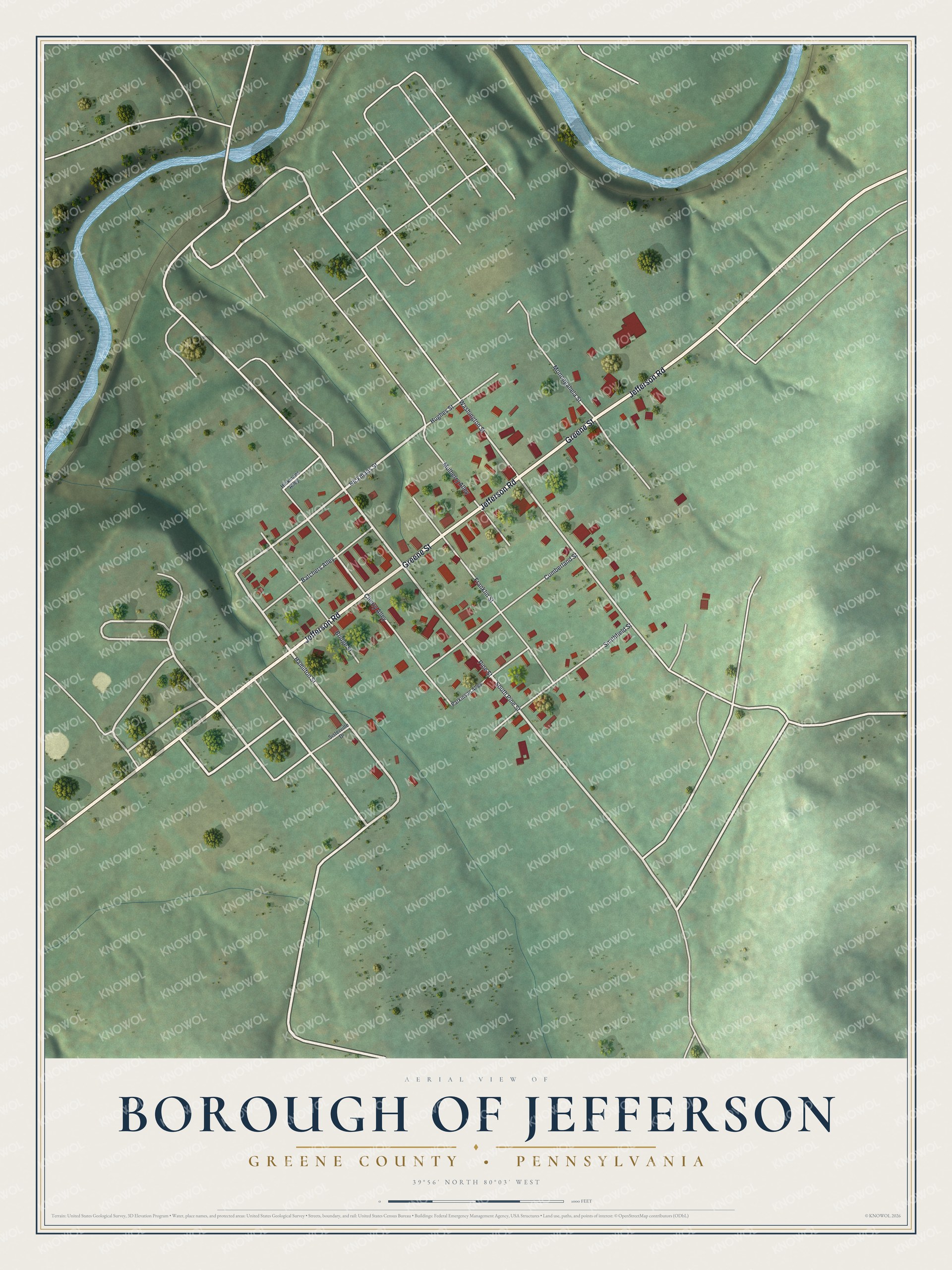 Watermarked full-map preview of Borough of Jefferson, Pennsylvania