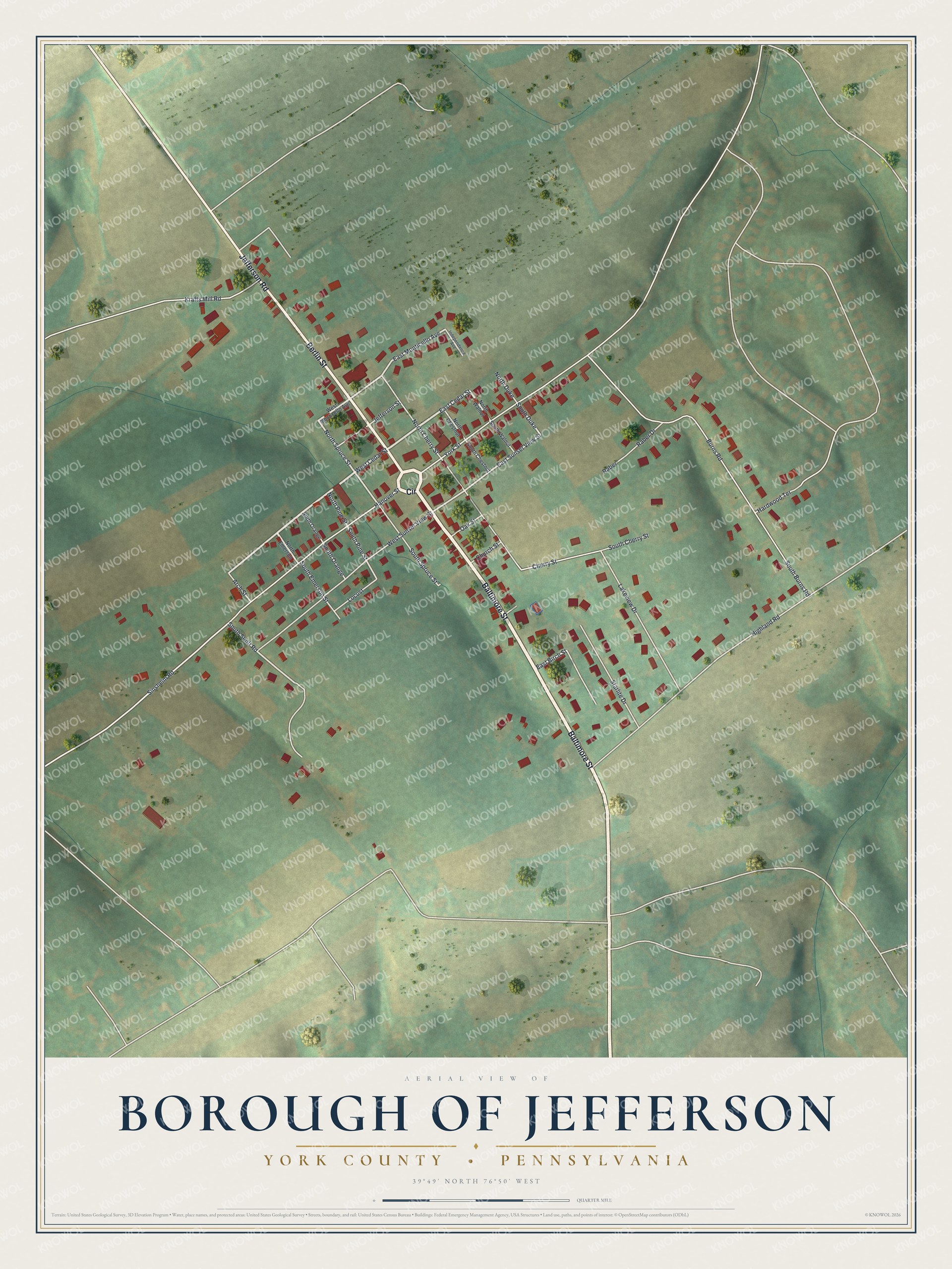Watermarked full-map preview of Borough of Jefferson, Pennsylvania
