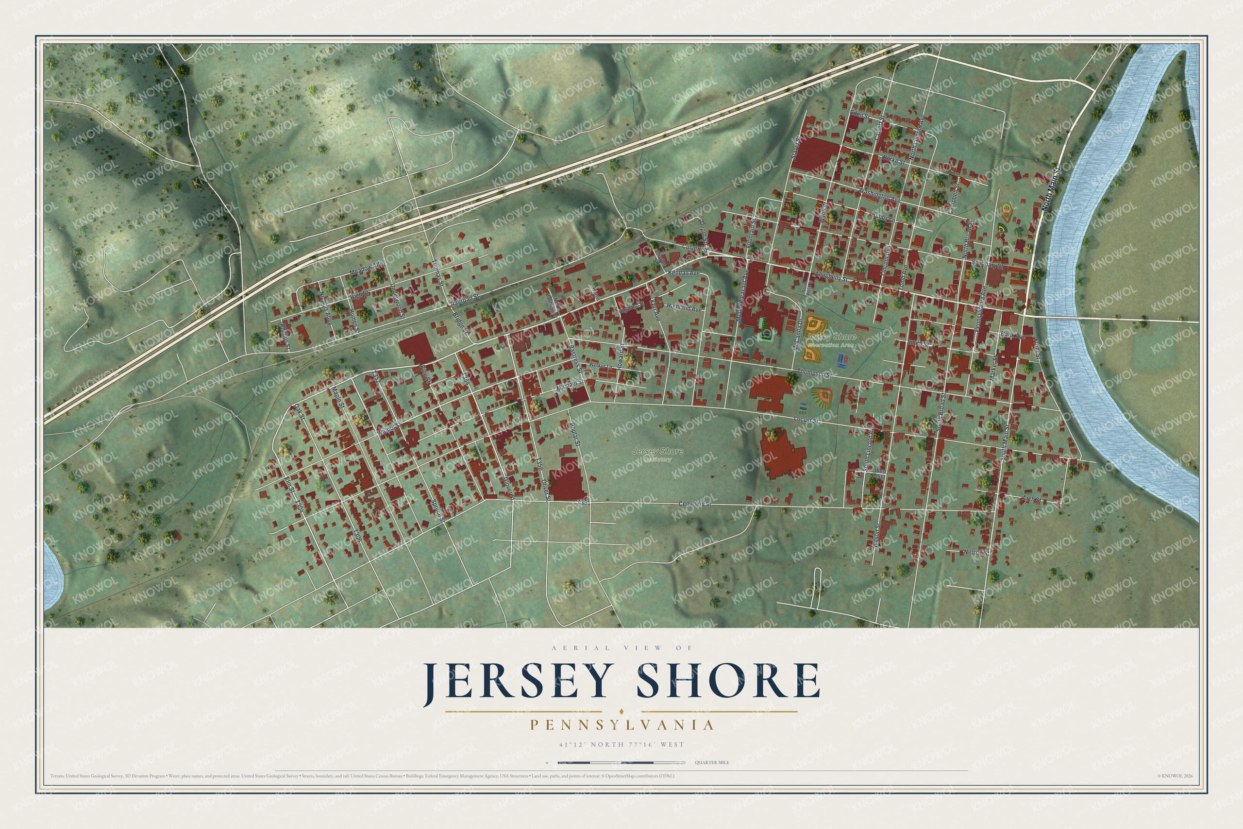 Watermarked full-map preview of Jersey Shore, Pennsylvania