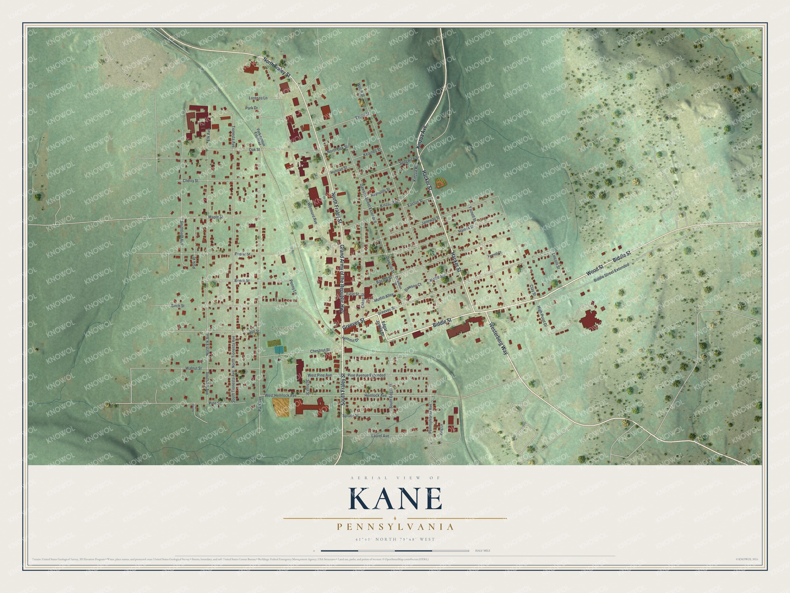 Watermarked full-map preview of Kane, Pennsylvania