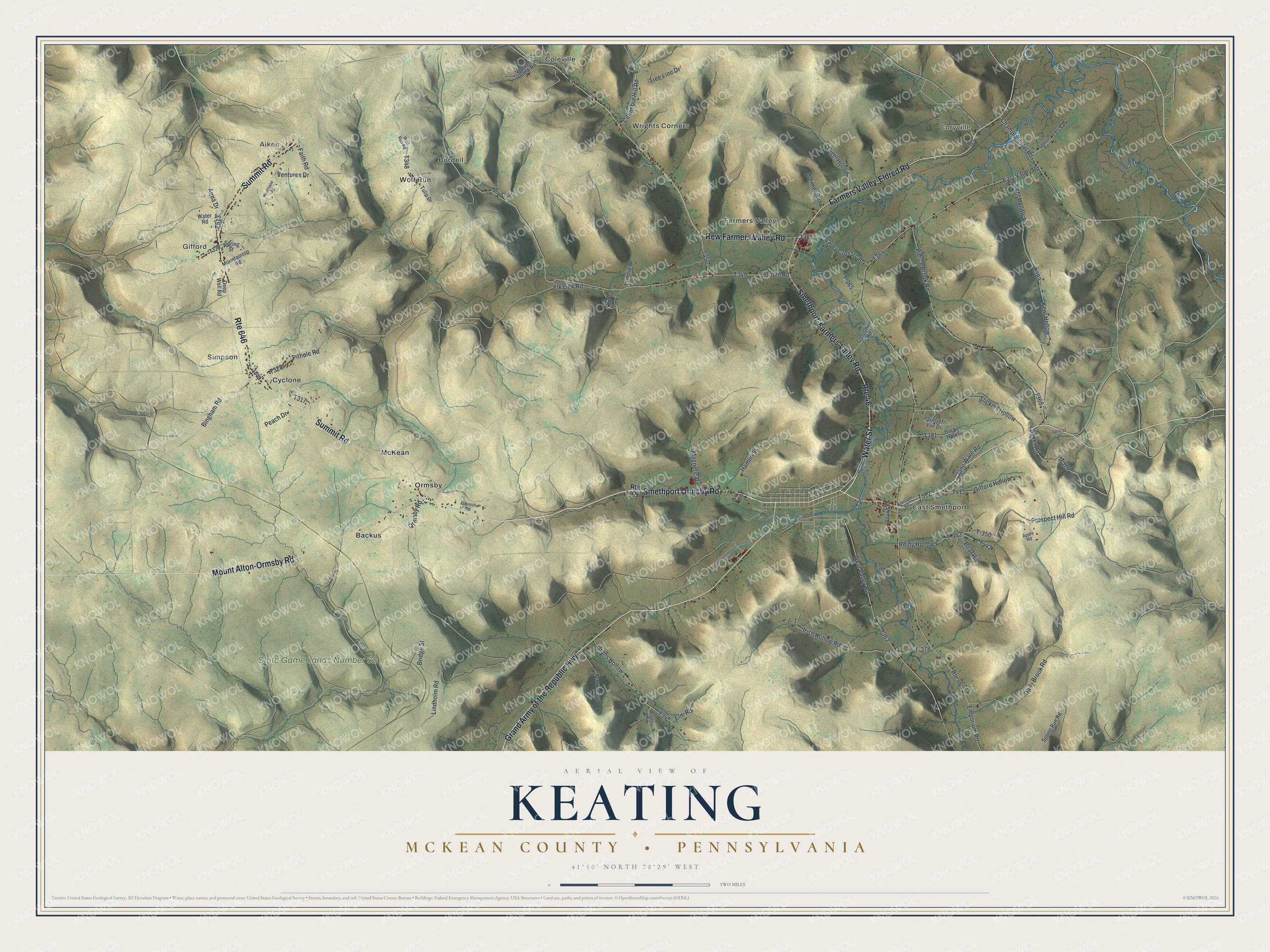 Watermarked full-map preview of Keating, Pennsylvania