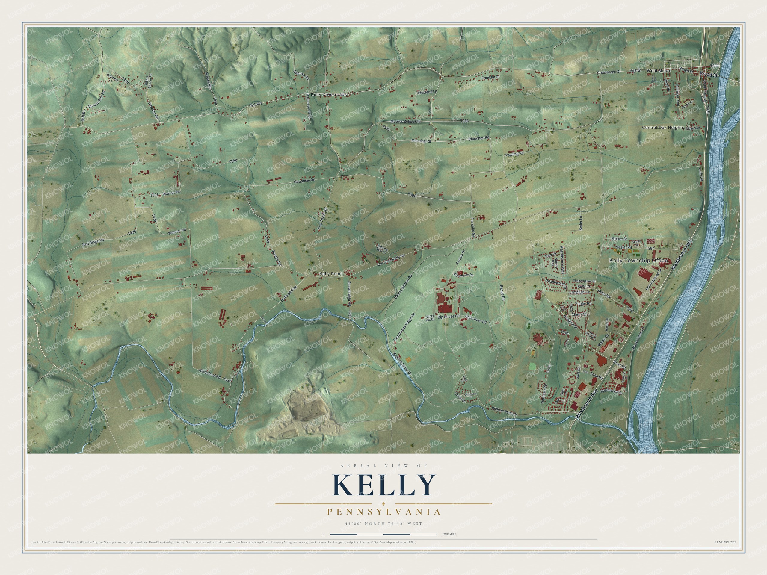Watermarked full-map preview of Kelly, Pennsylvania