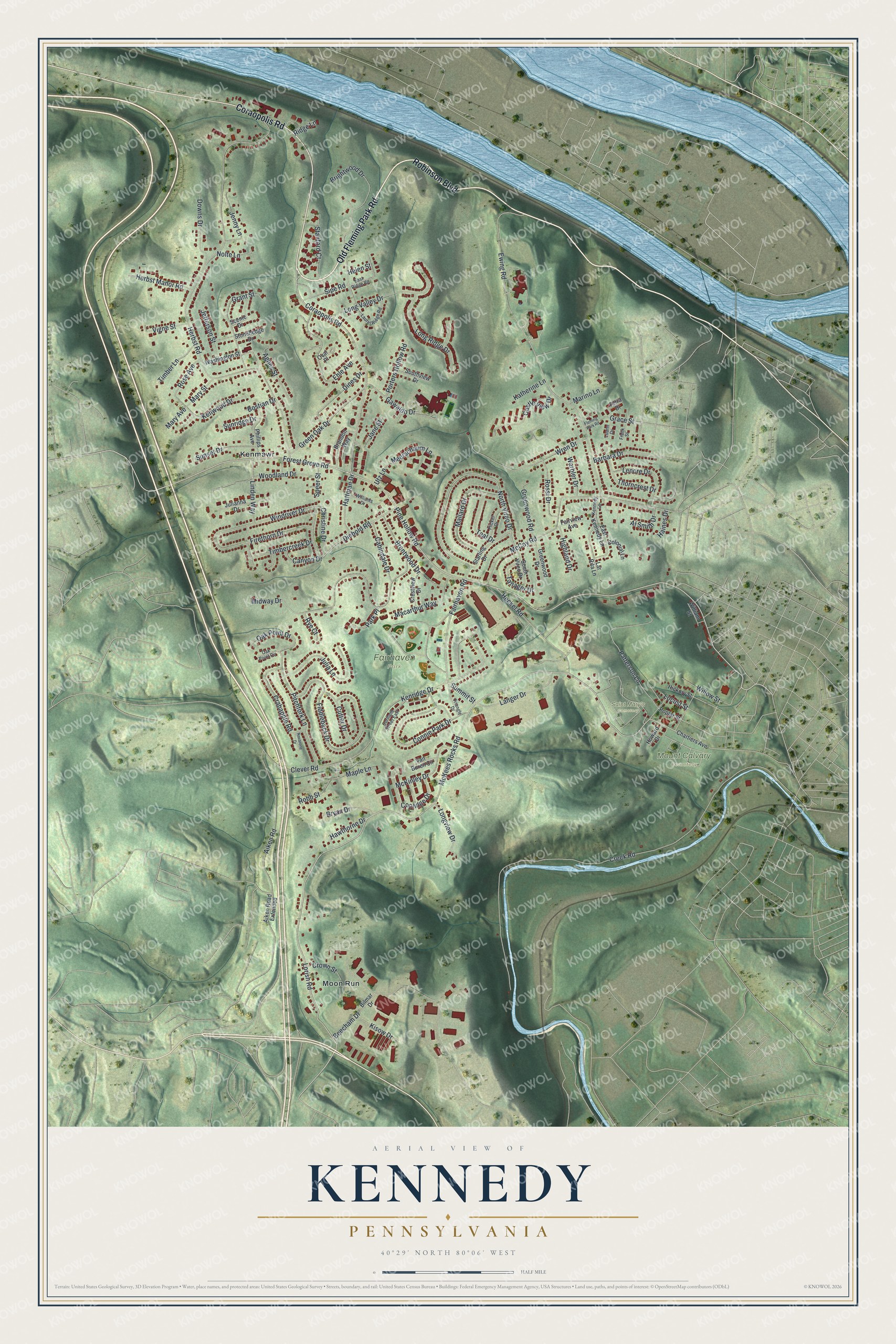 Watermarked full-map preview of Kennedy, Pennsylvania