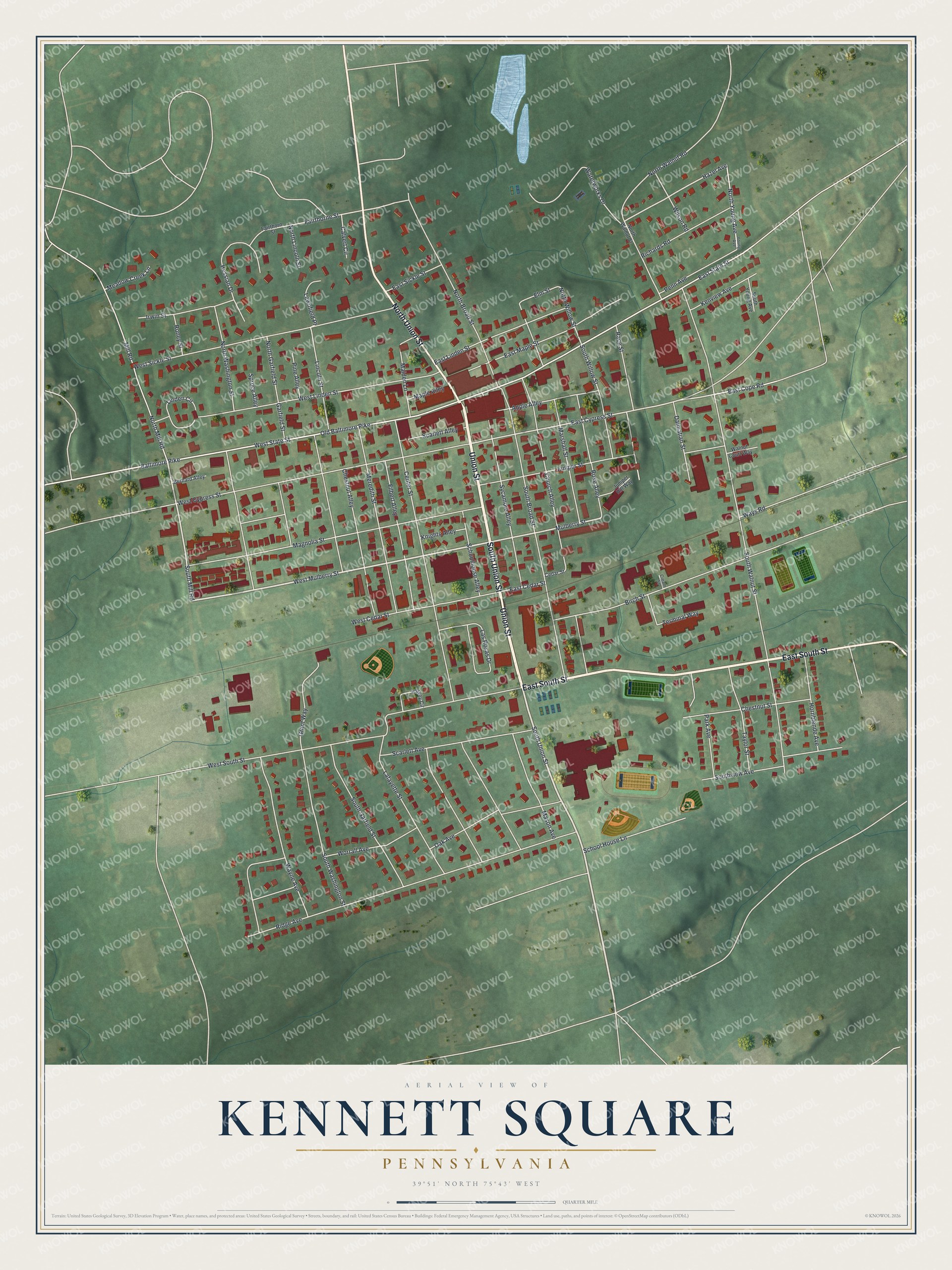 Watermarked full-map preview of Kennett Square, Pennsylvania