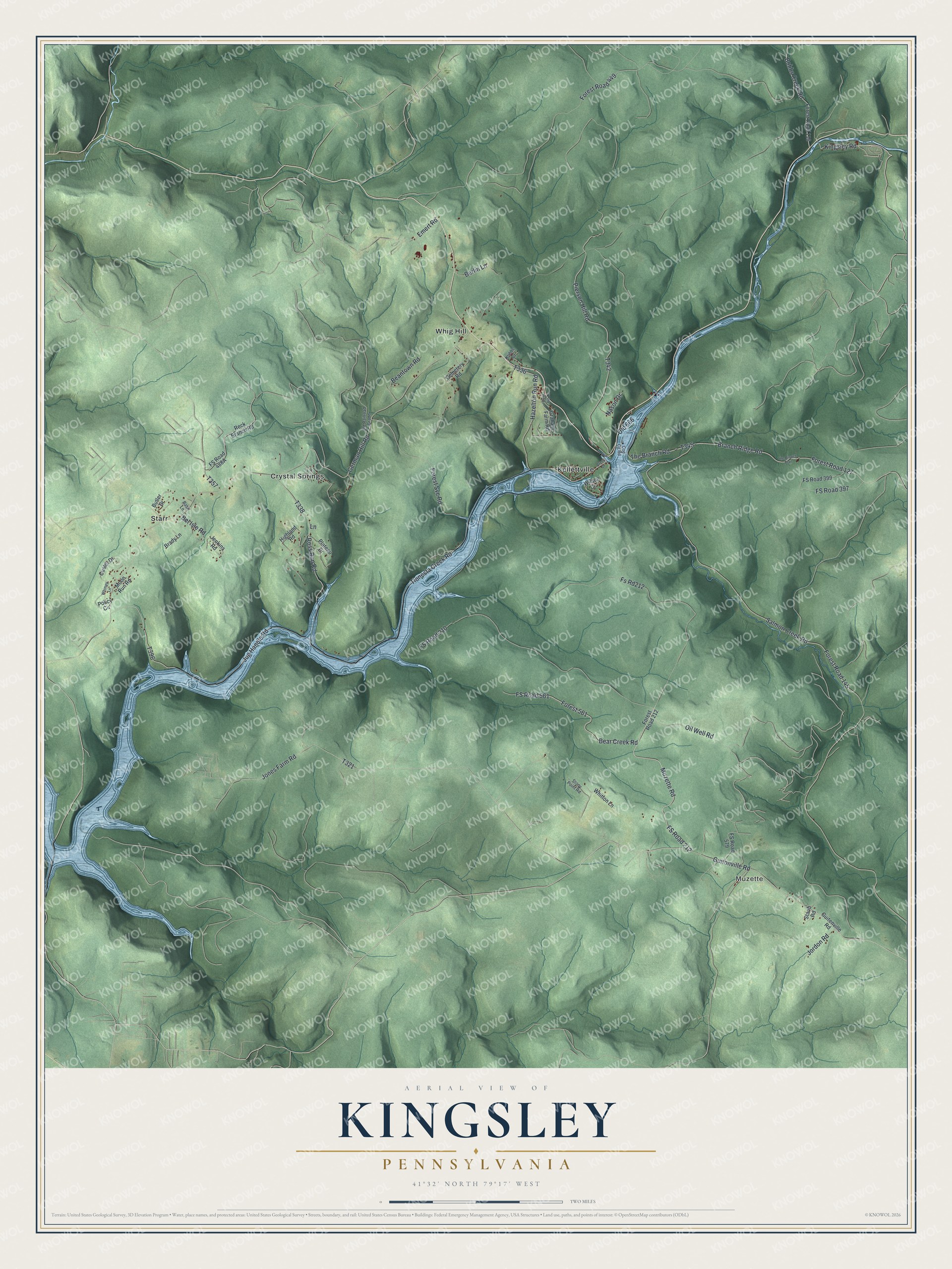 Watermarked full-map preview of Kingsley, Pennsylvania