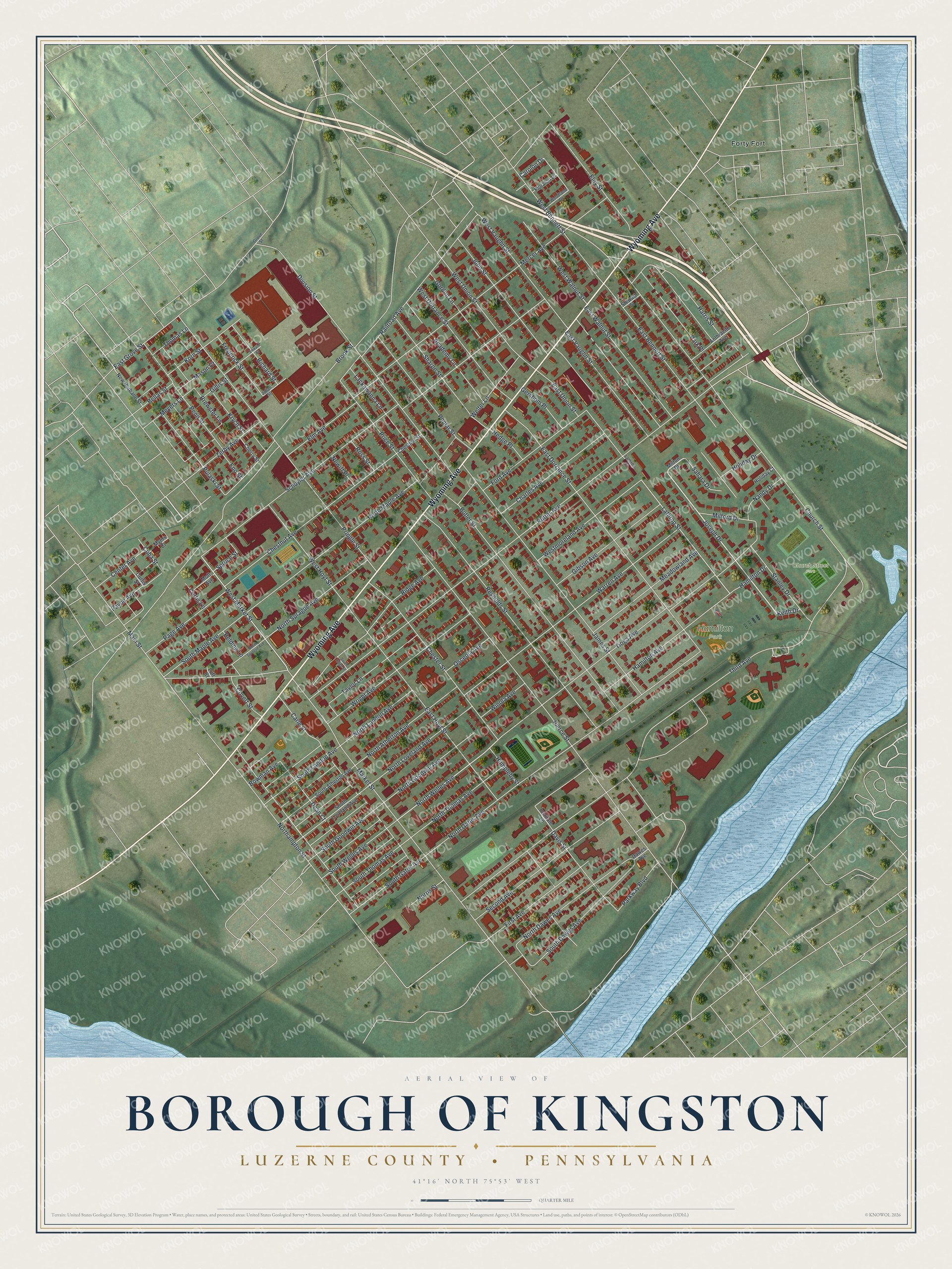 Watermarked full-map preview of Borough of Kingston, Pennsylvania