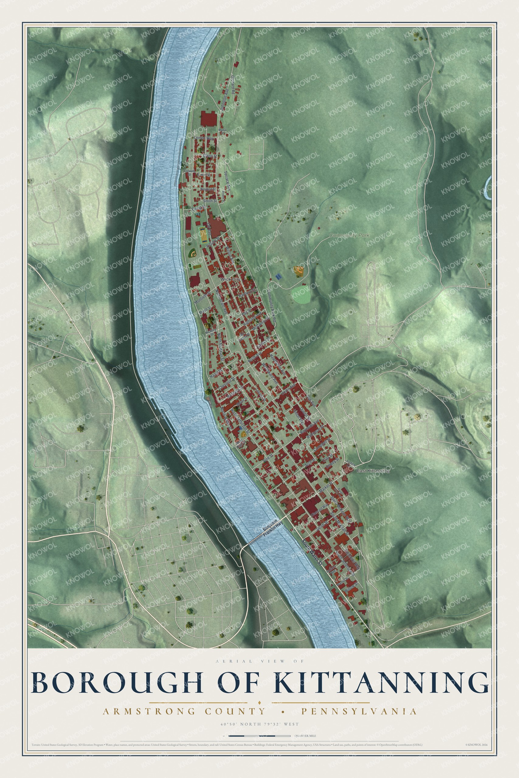 Watermarked full-map preview of Borough of Kittanning, Pennsylvania