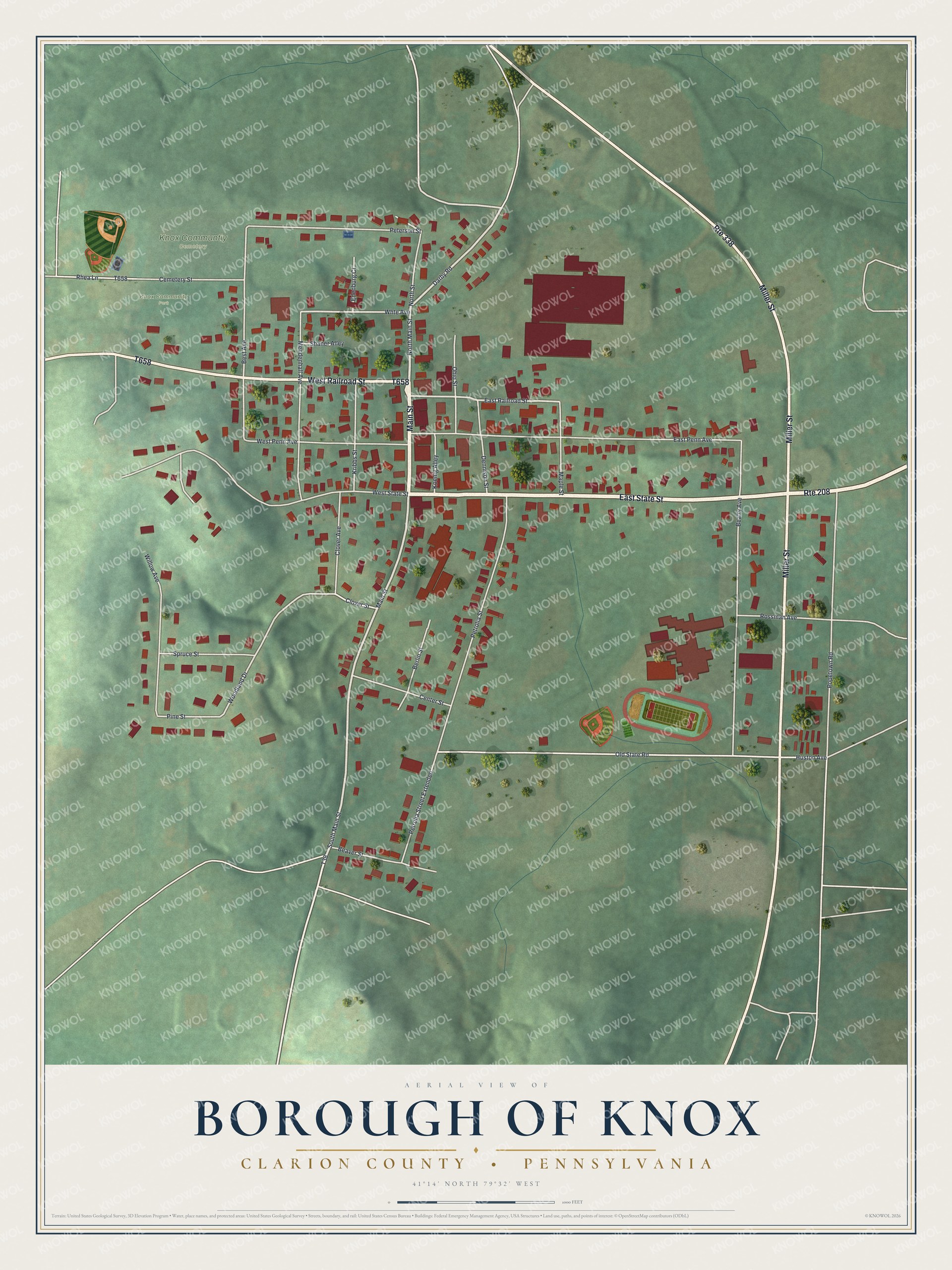 Watermarked full-map preview of Borough of Knox, Pennsylvania