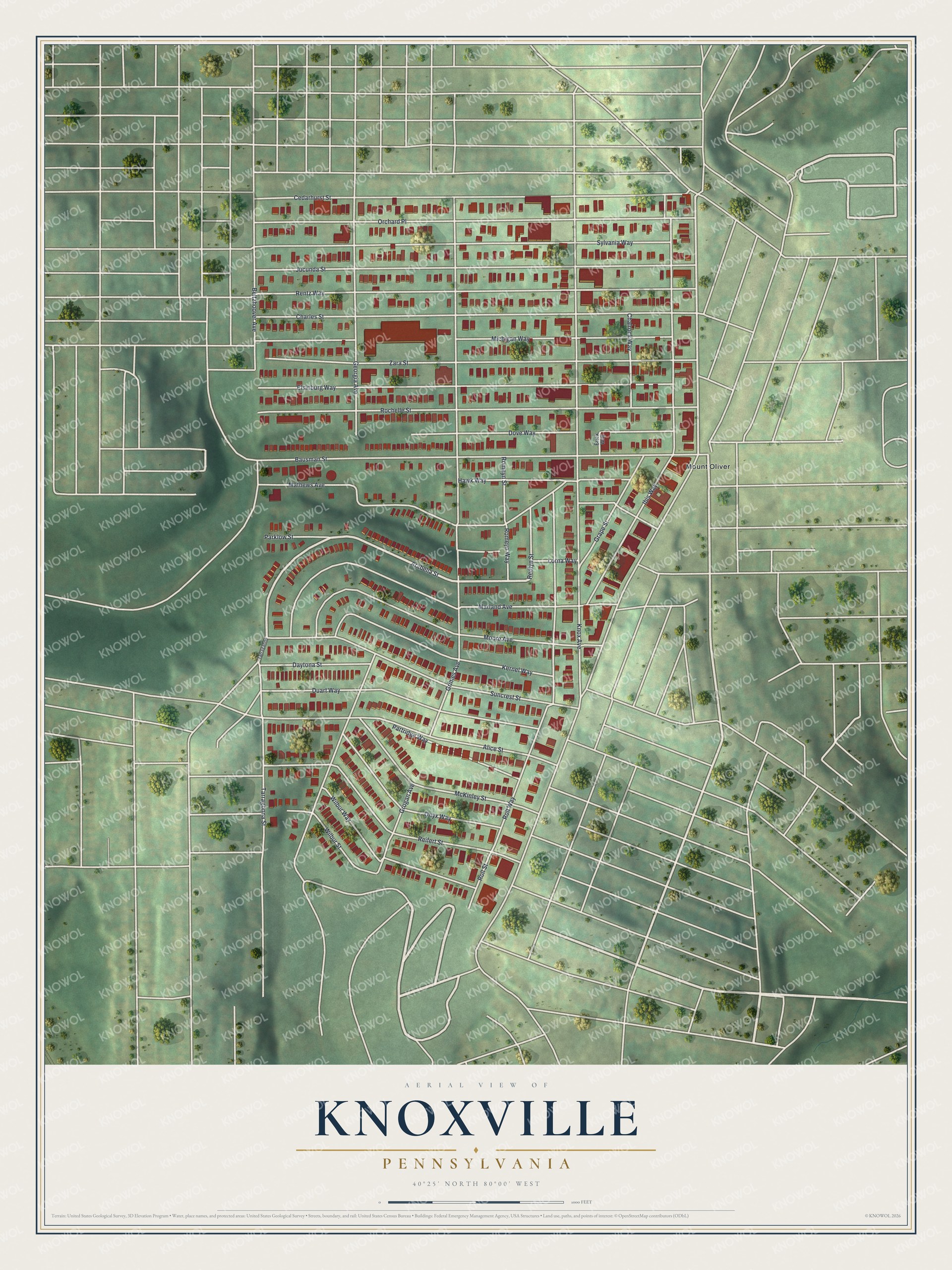 Watermarked full-map preview of Knoxville, Pennsylvania
