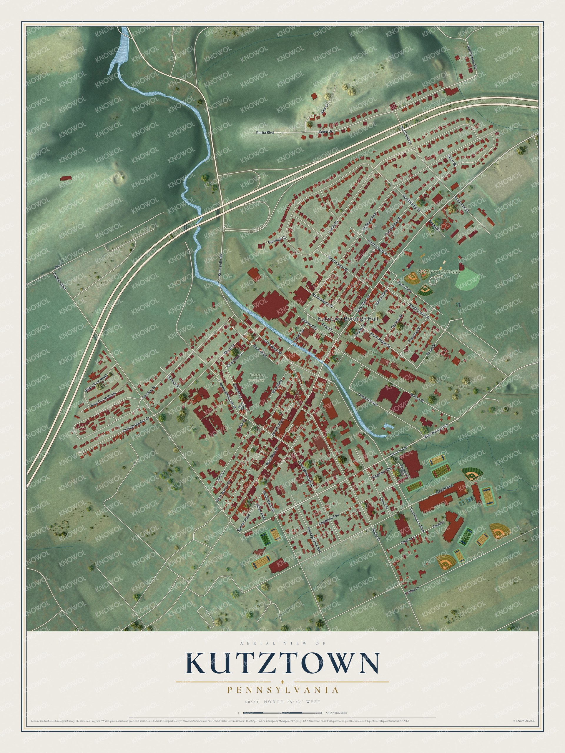 Watermarked full-map preview of Kutztown, Pennsylvania