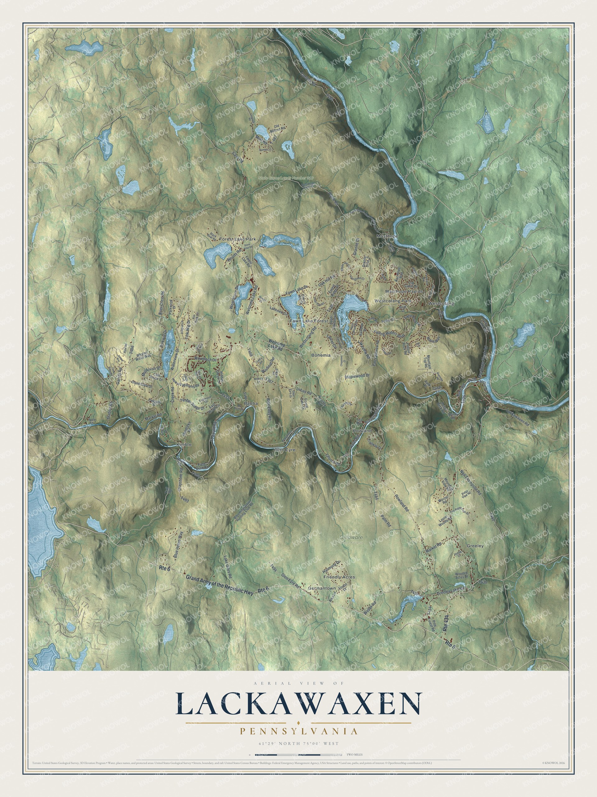 Watermarked full-map preview of Lackawaxen, Pennsylvania