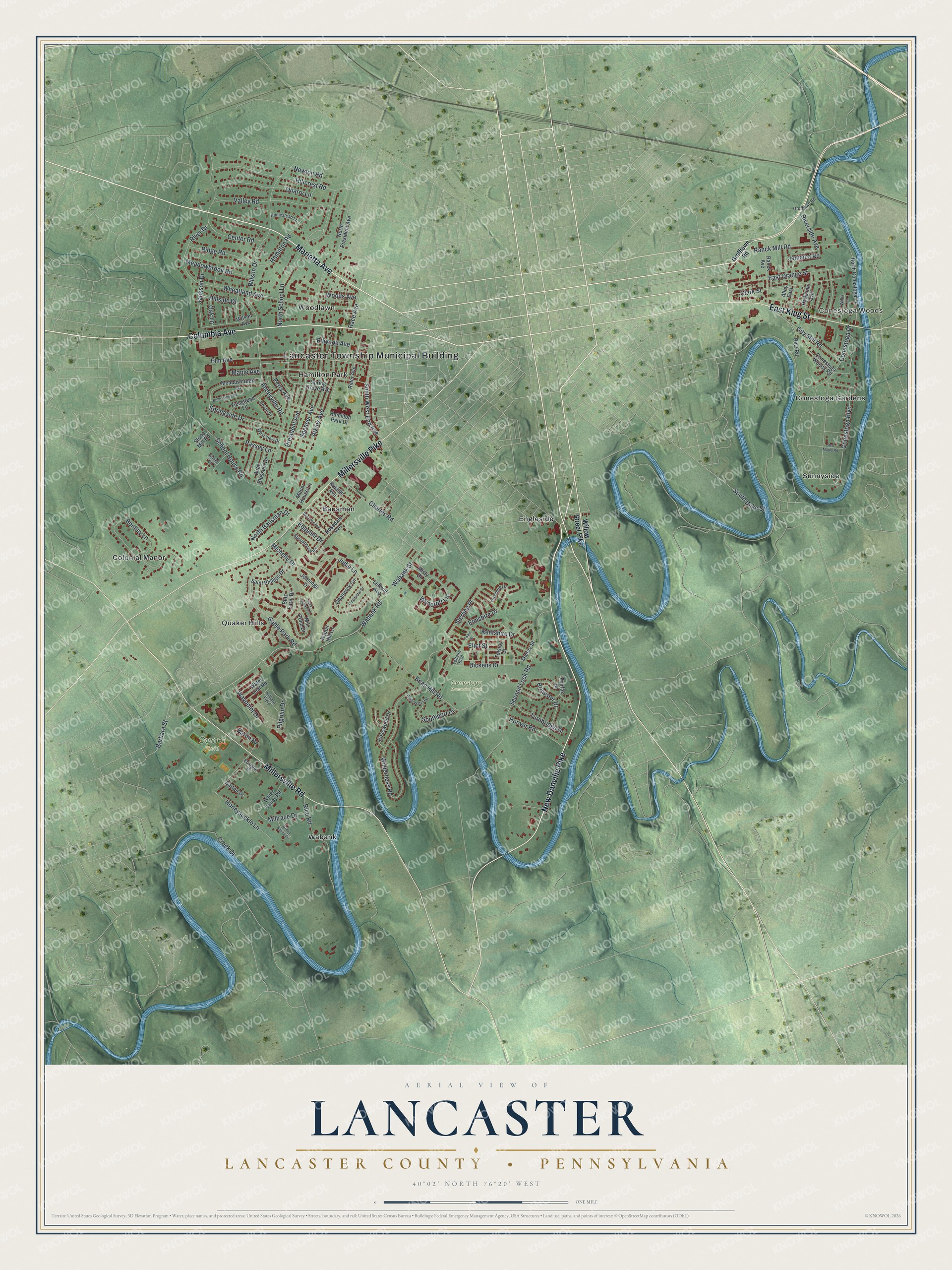 Watermarked full-map preview of Lancaster, Pennsylvania
