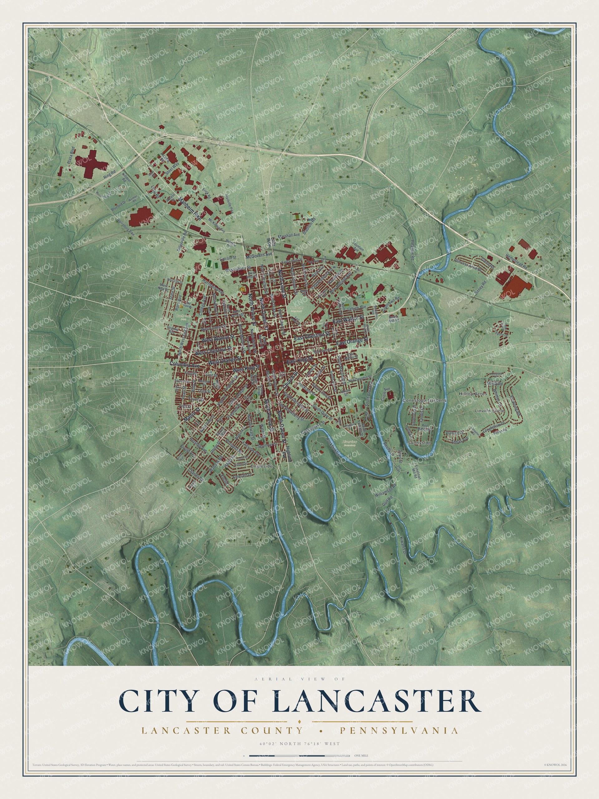 Watermarked full-map preview of City of Lancaster, Pennsylvania