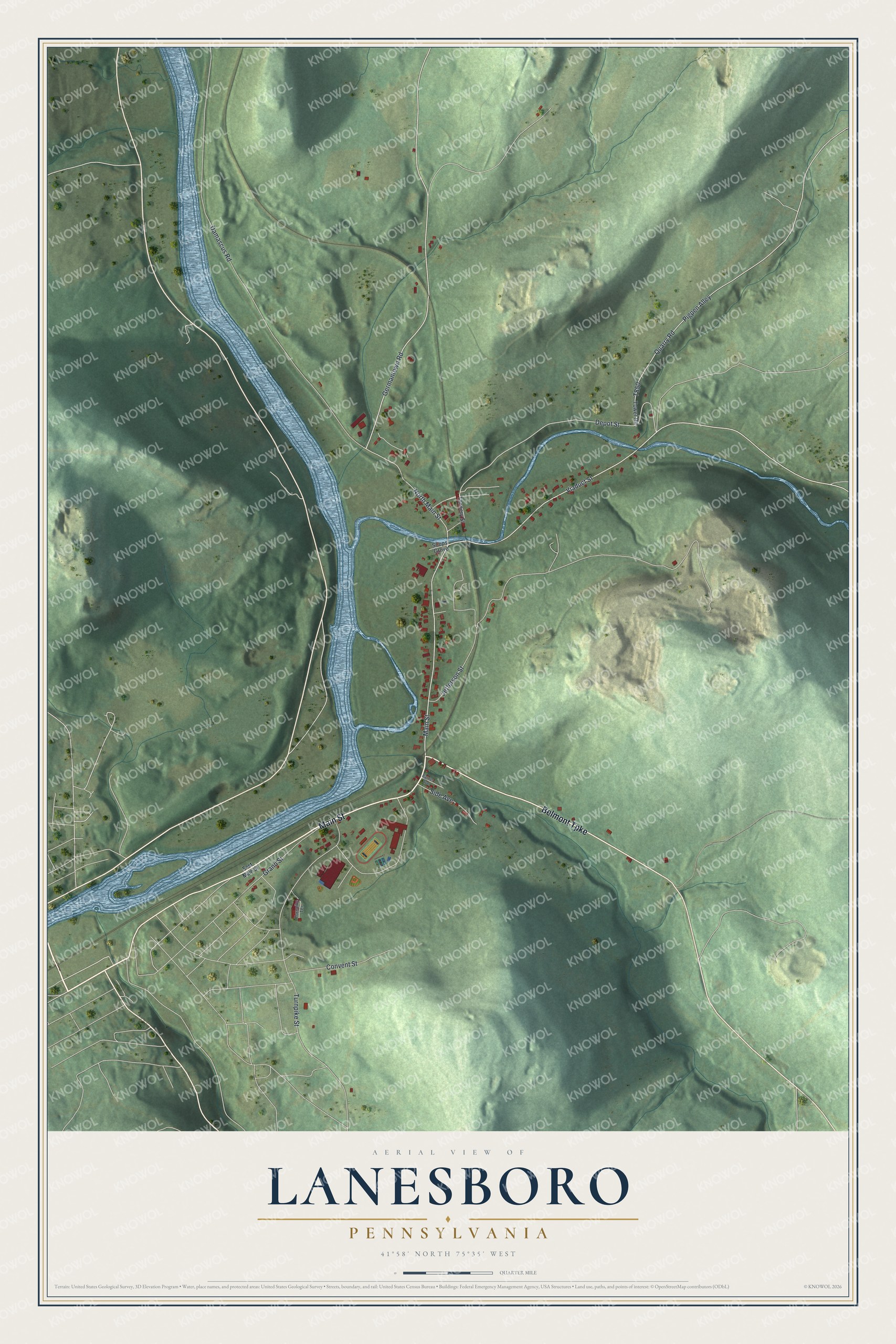 Watermarked full-map preview of Lanesboro, Pennsylvania