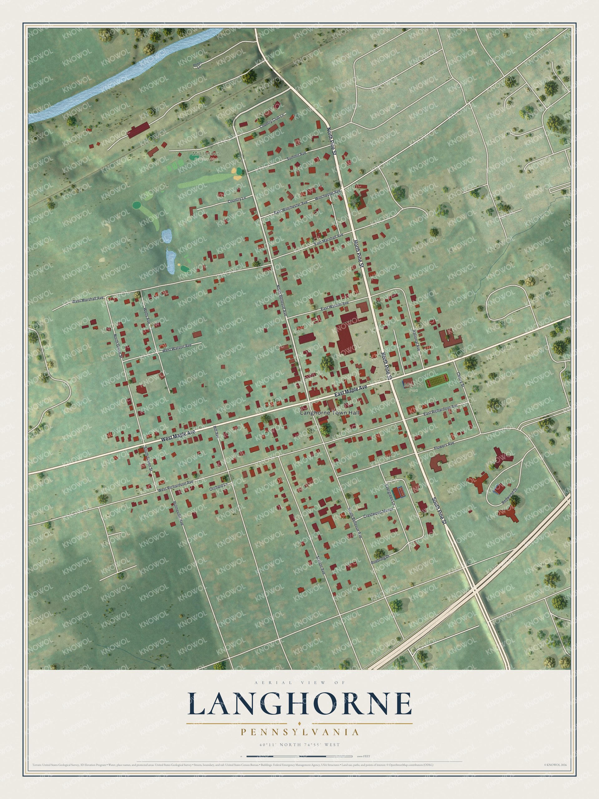Watermarked full-map preview of Langhorne, Pennsylvania