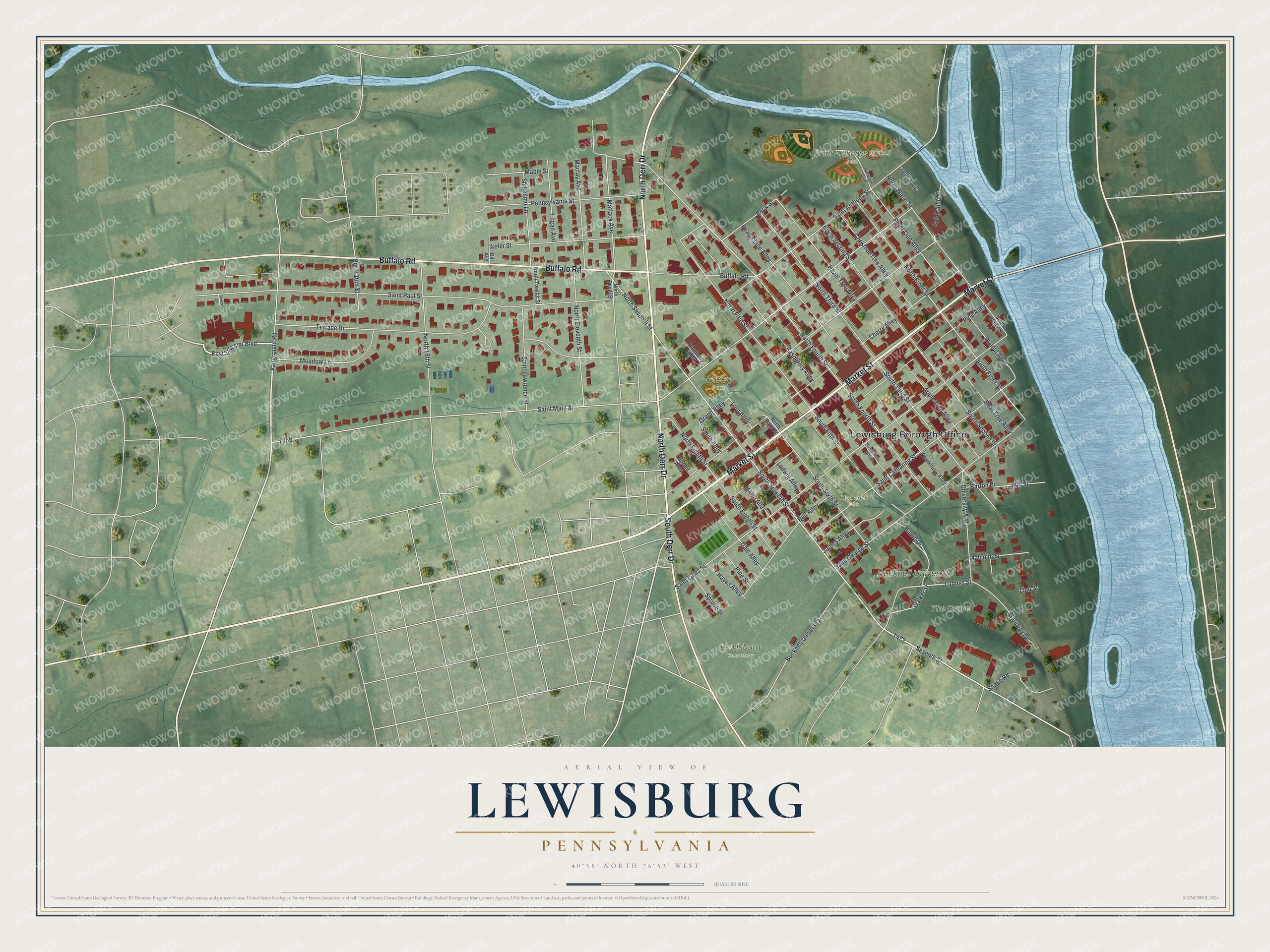 Watermarked full-map preview of Lewisburg, Pennsylvania