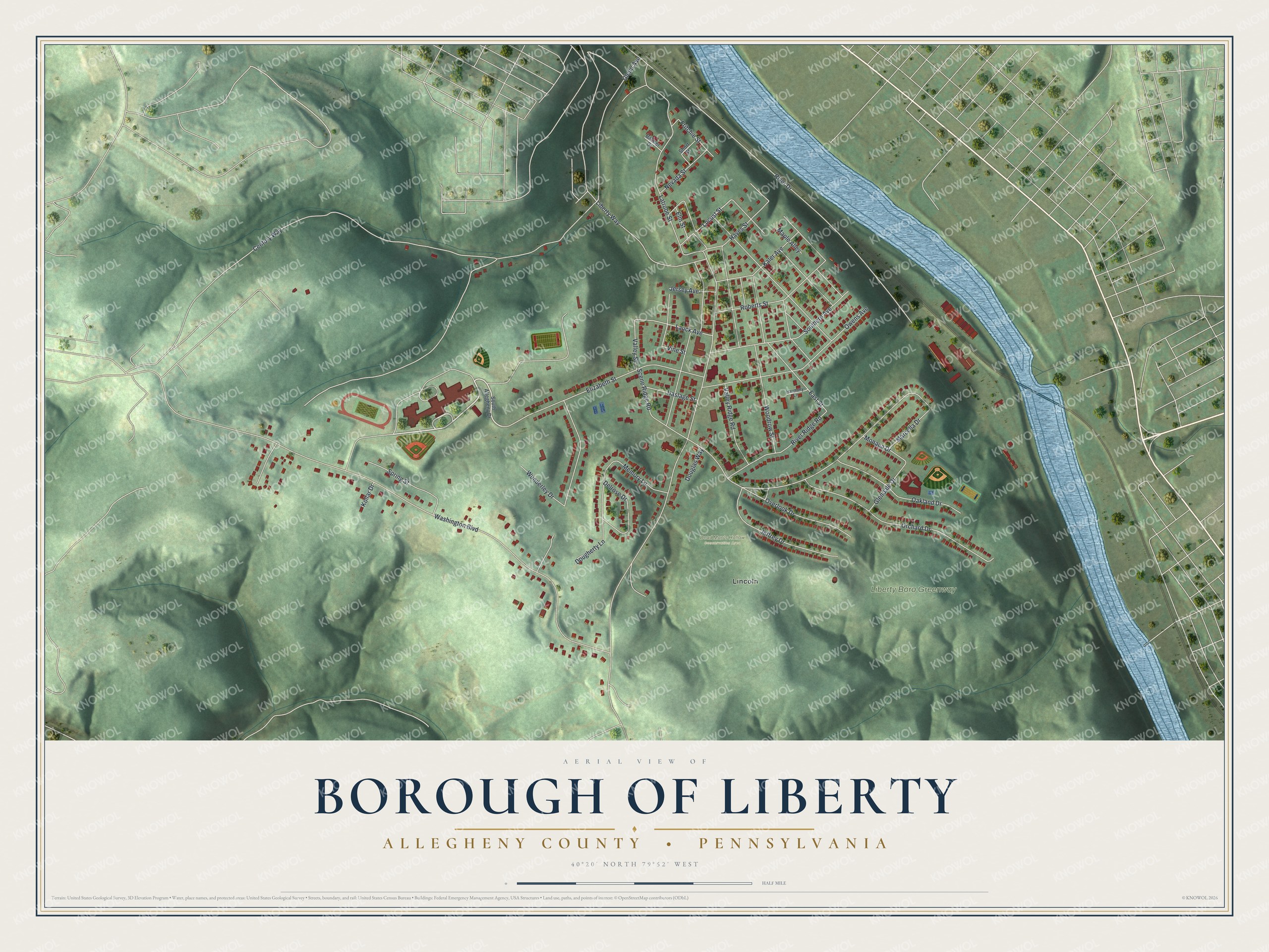 Watermarked full-map preview of Borough of Liberty, Pennsylvania