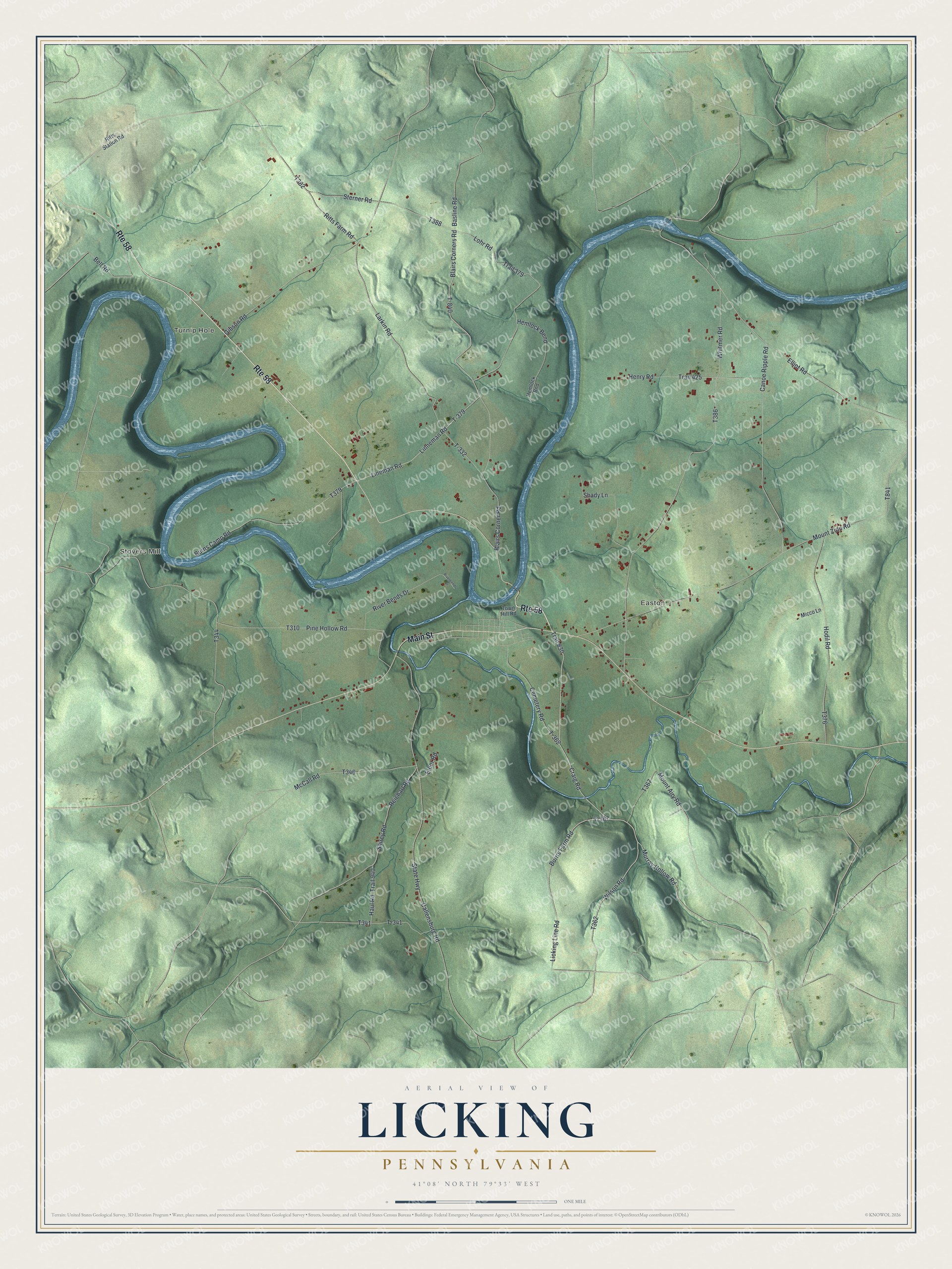 Watermarked full-map preview of Licking, Pennsylvania