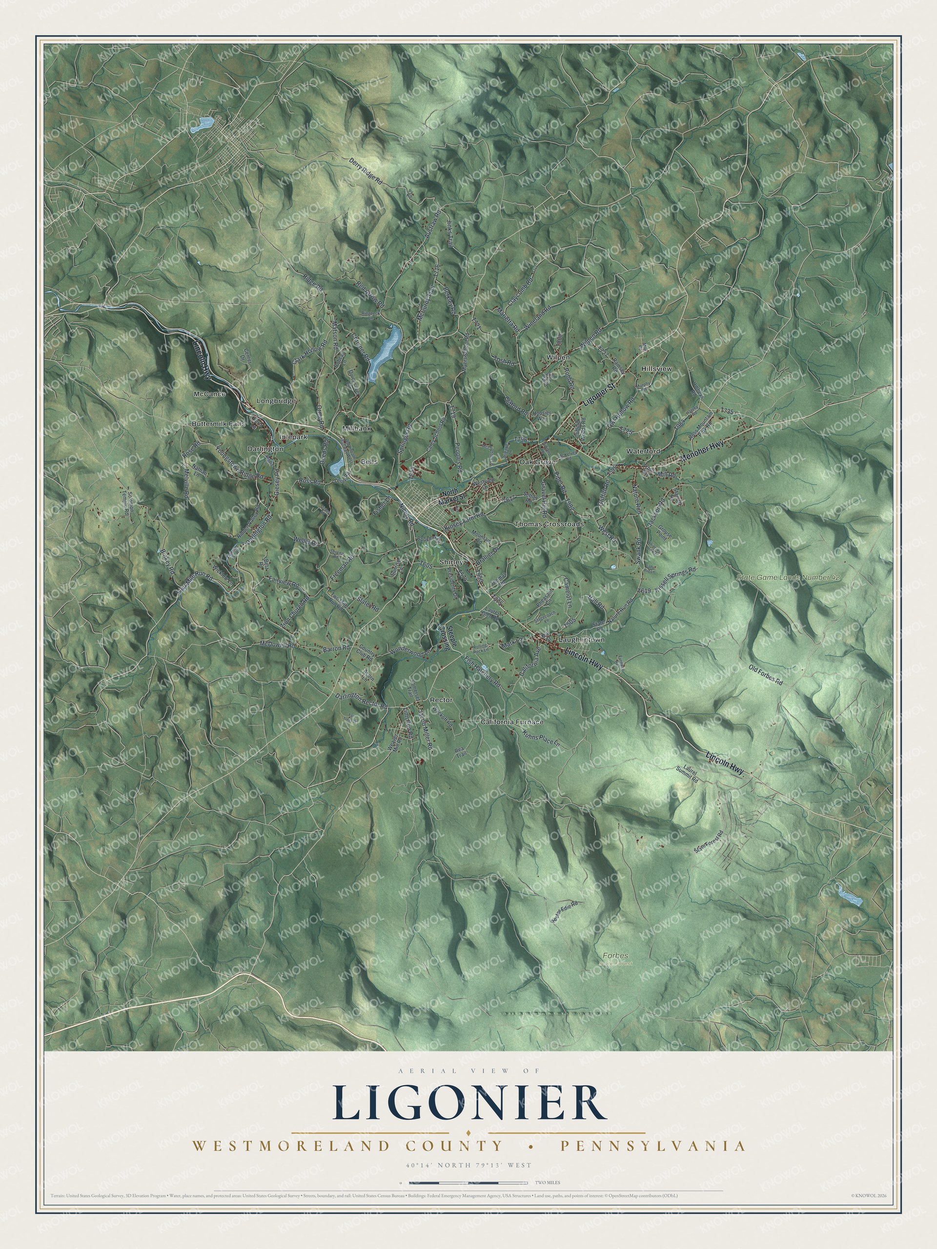Watermarked full-map preview of Ligonier, Pennsylvania