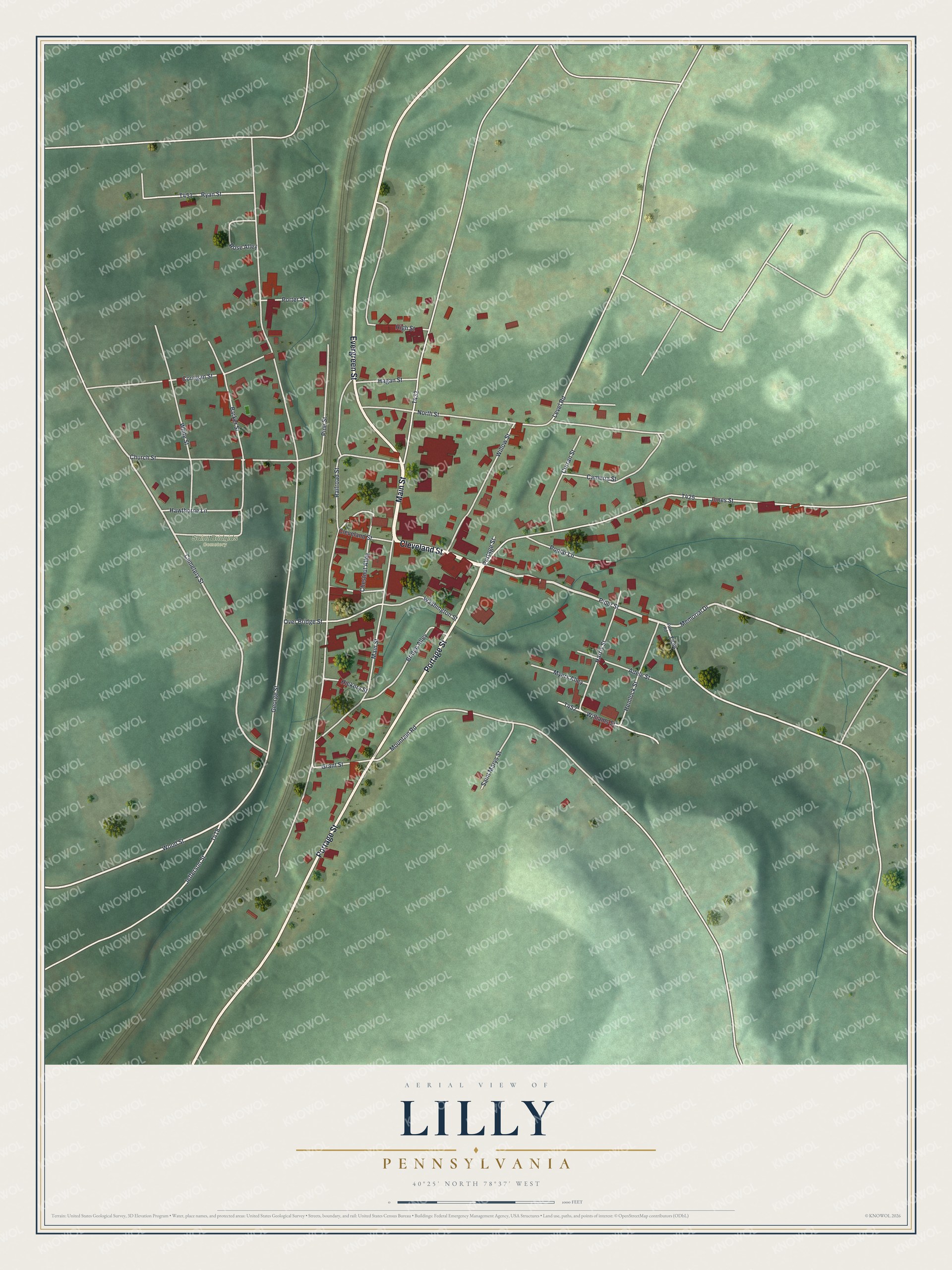 Watermarked full-map preview of Lilly, Pennsylvania