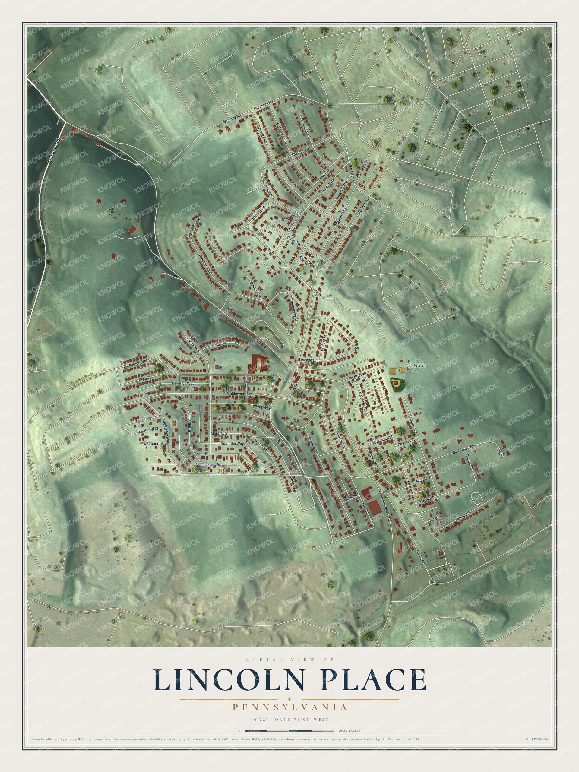 Watermarked full-map preview of Lincoln Place, Pennsylvania