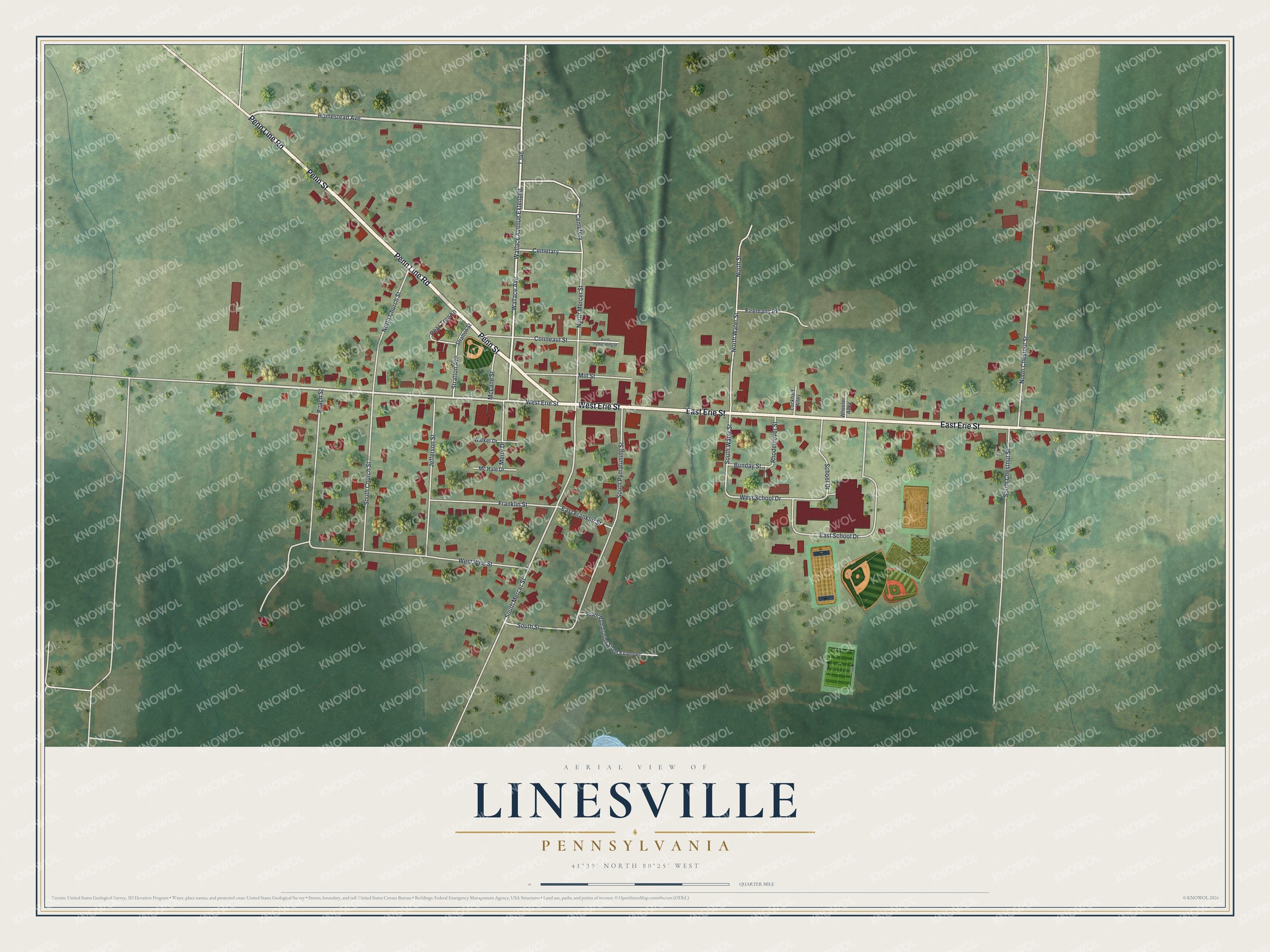 Watermarked full-map preview of Linesville, Pennsylvania