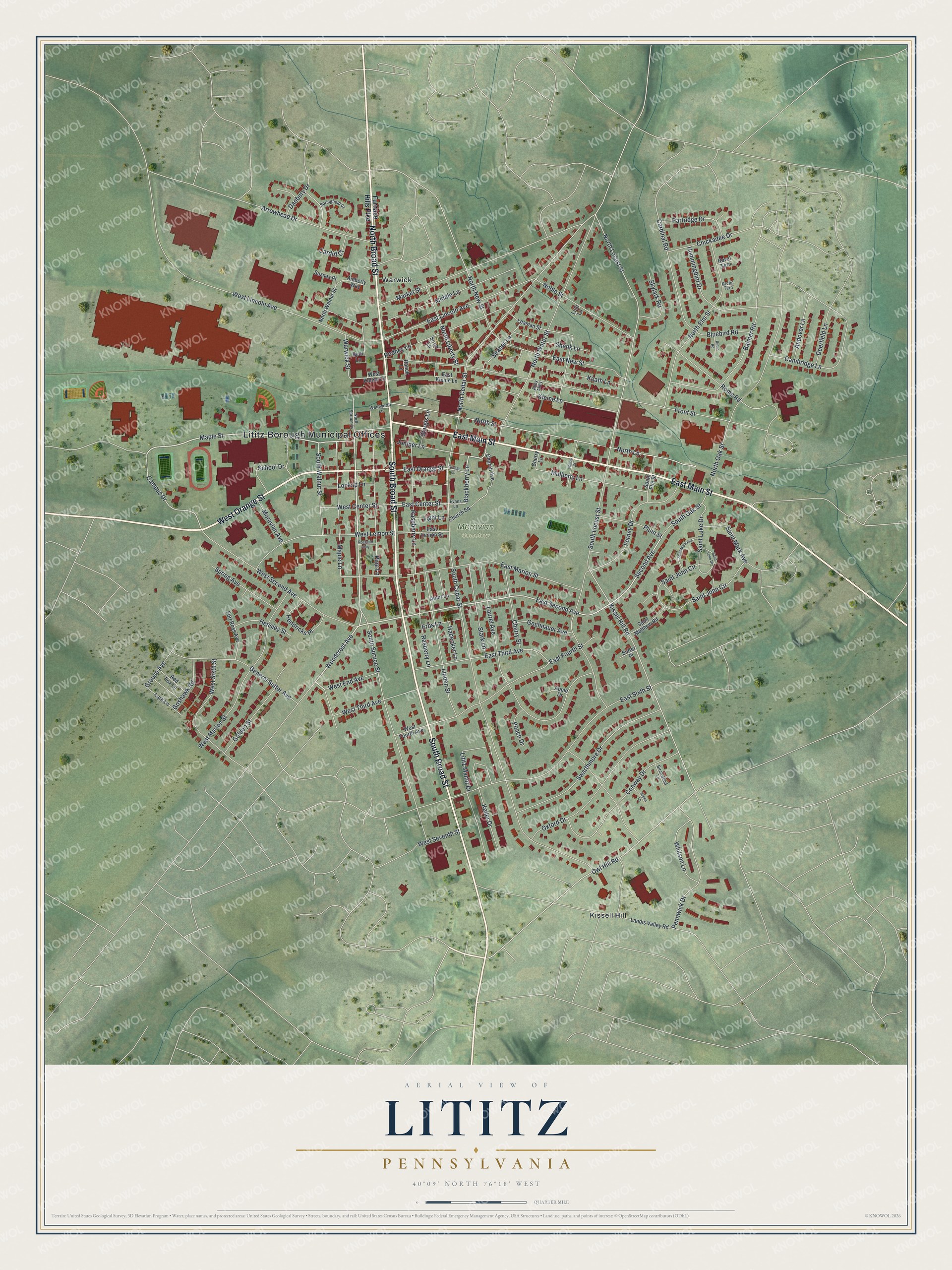 Watermarked full-map preview of Lititz, Pennsylvania